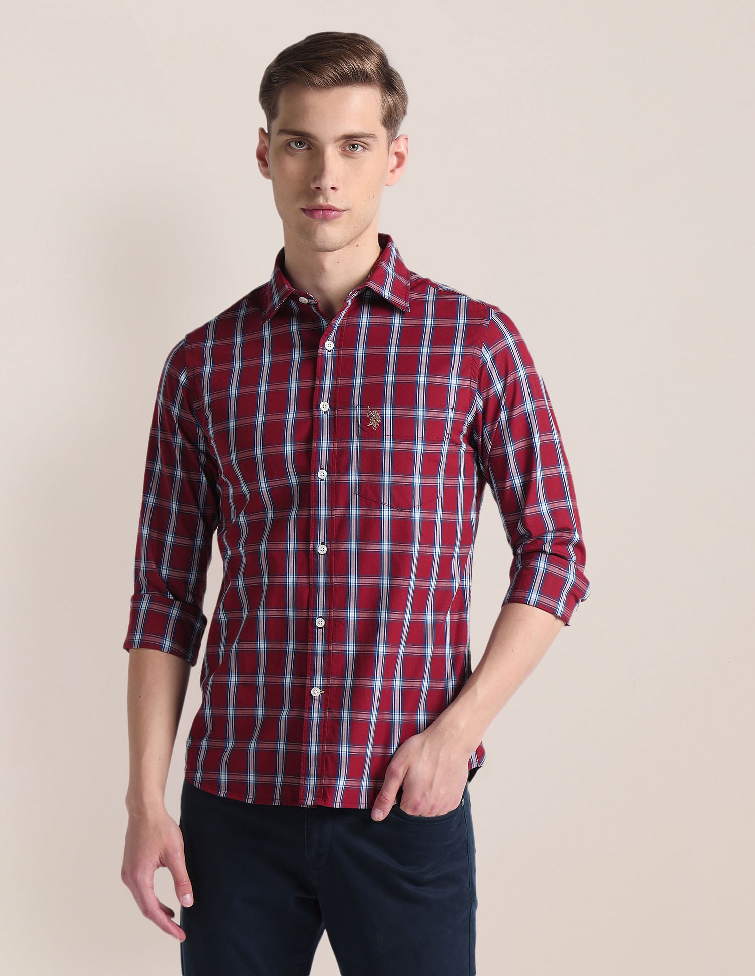 Tartan Check Tailored Fit Shirt Red - U.S. Polo Assn. India | Large