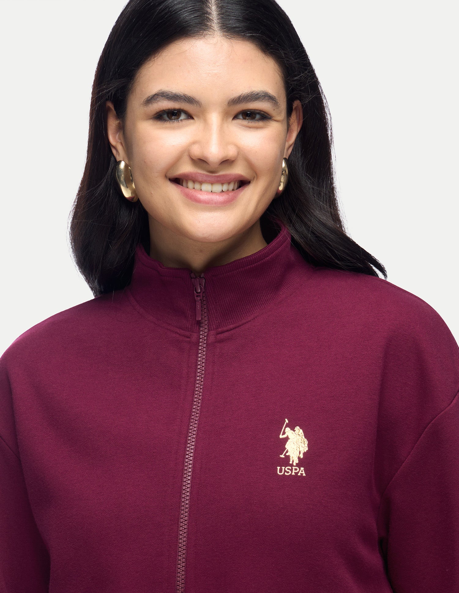 Solid Regular Fit Zipper Sweatshirt Maroon - U.S. Polo Assn. India | Large