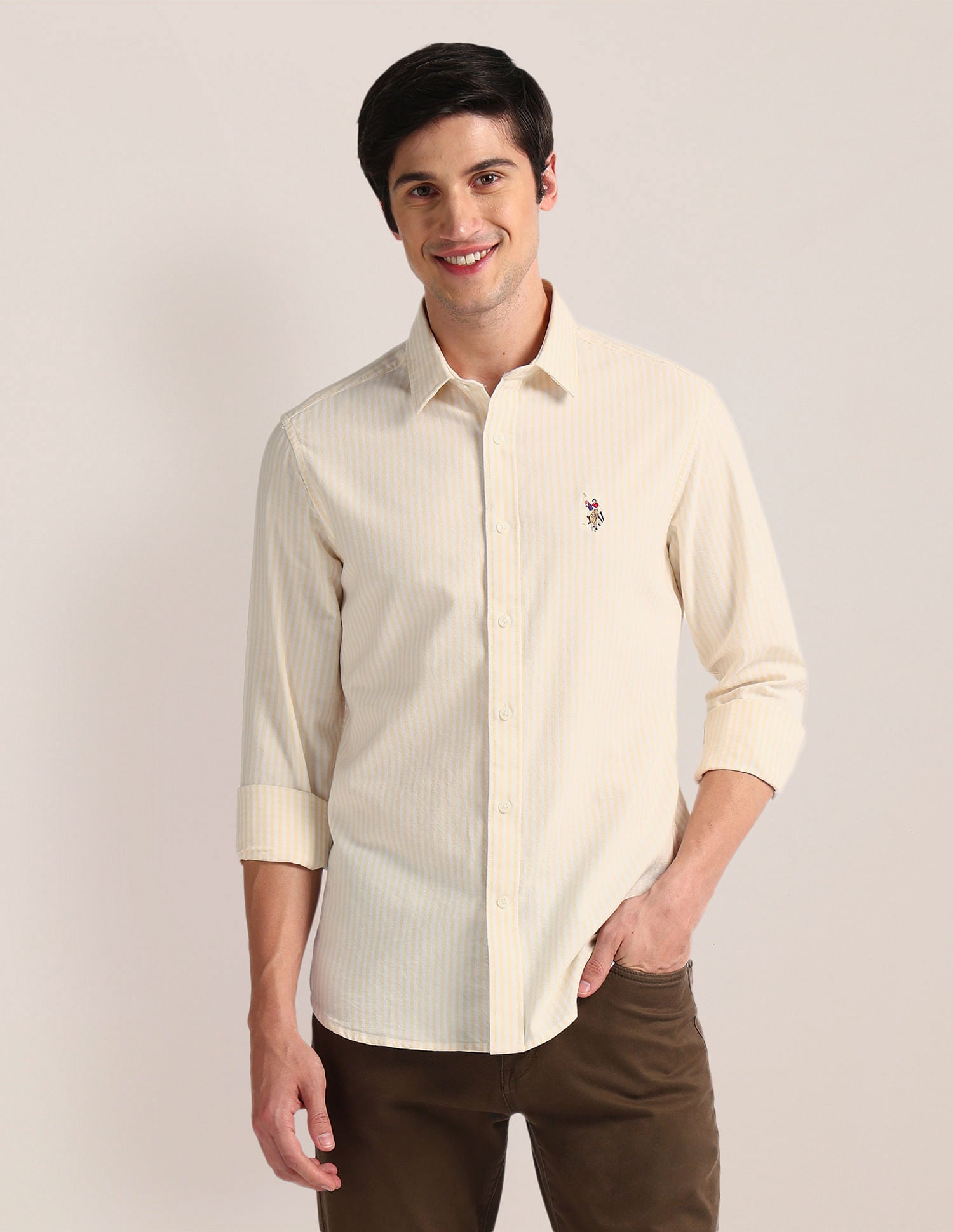 Vertical Stripe Tailored Fit Shirt Yellow - U.S. Polo Assn. India | Large