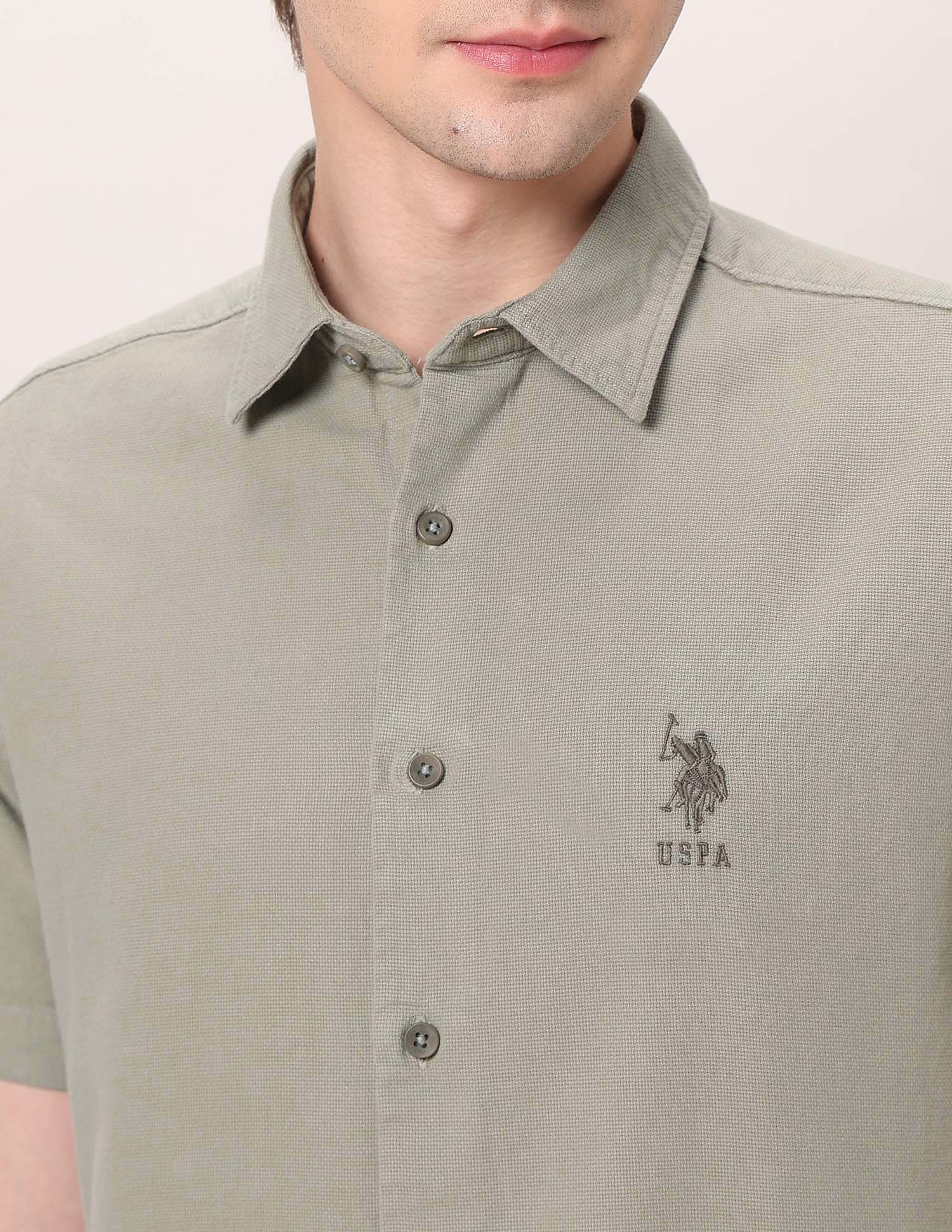 Pure Cotton Dobby Shirt Light Olive - U.S. Polo Assn. India | Large