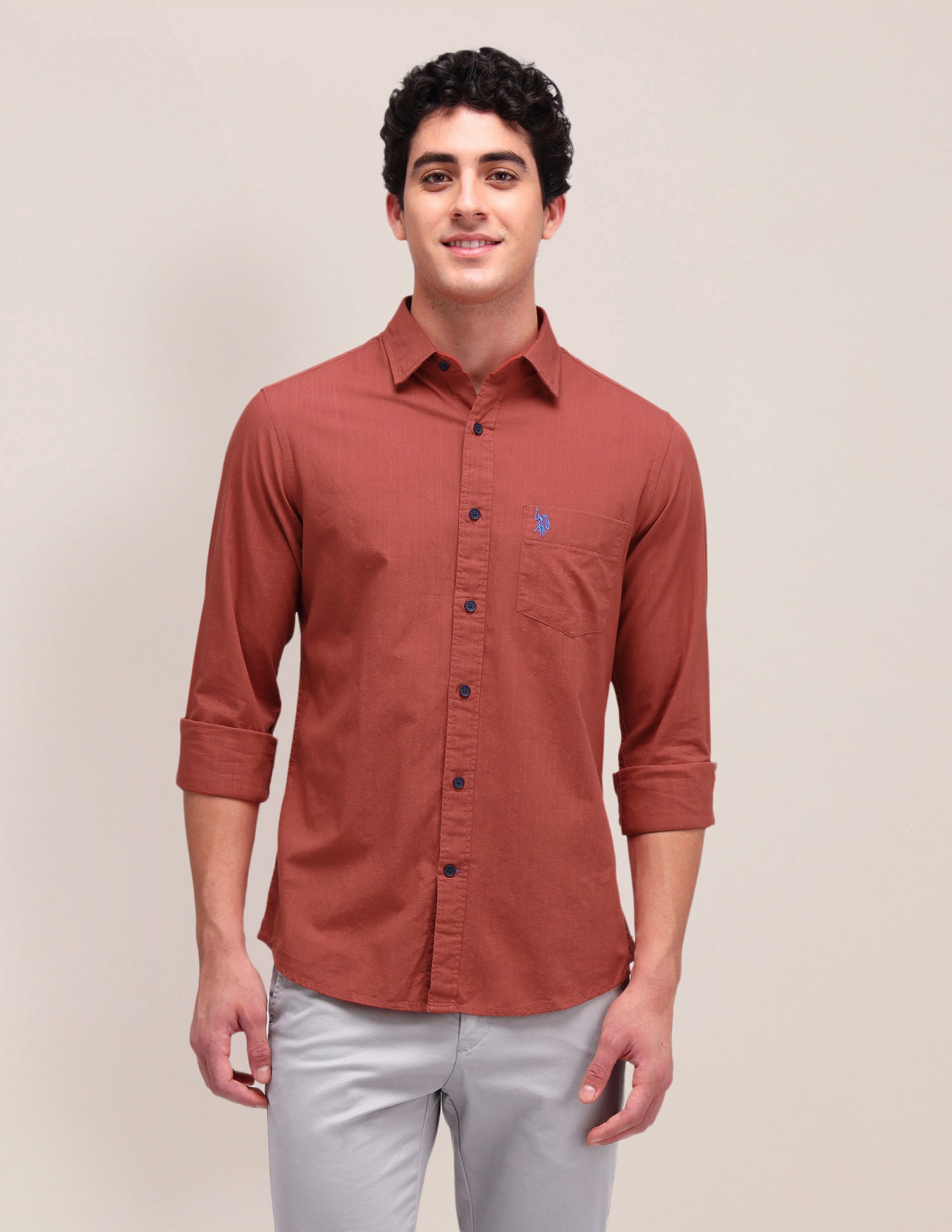Solid Regular Fit Shirt Rust - U.S. Polo Assn. India | Large