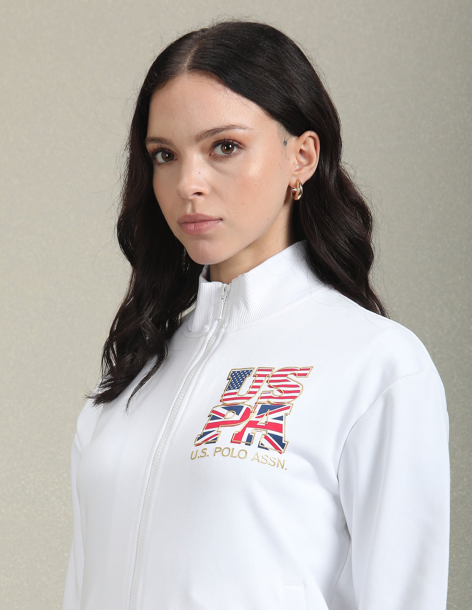 High Neck Printed Jacket White - U.S. Polo Assn. India | Large