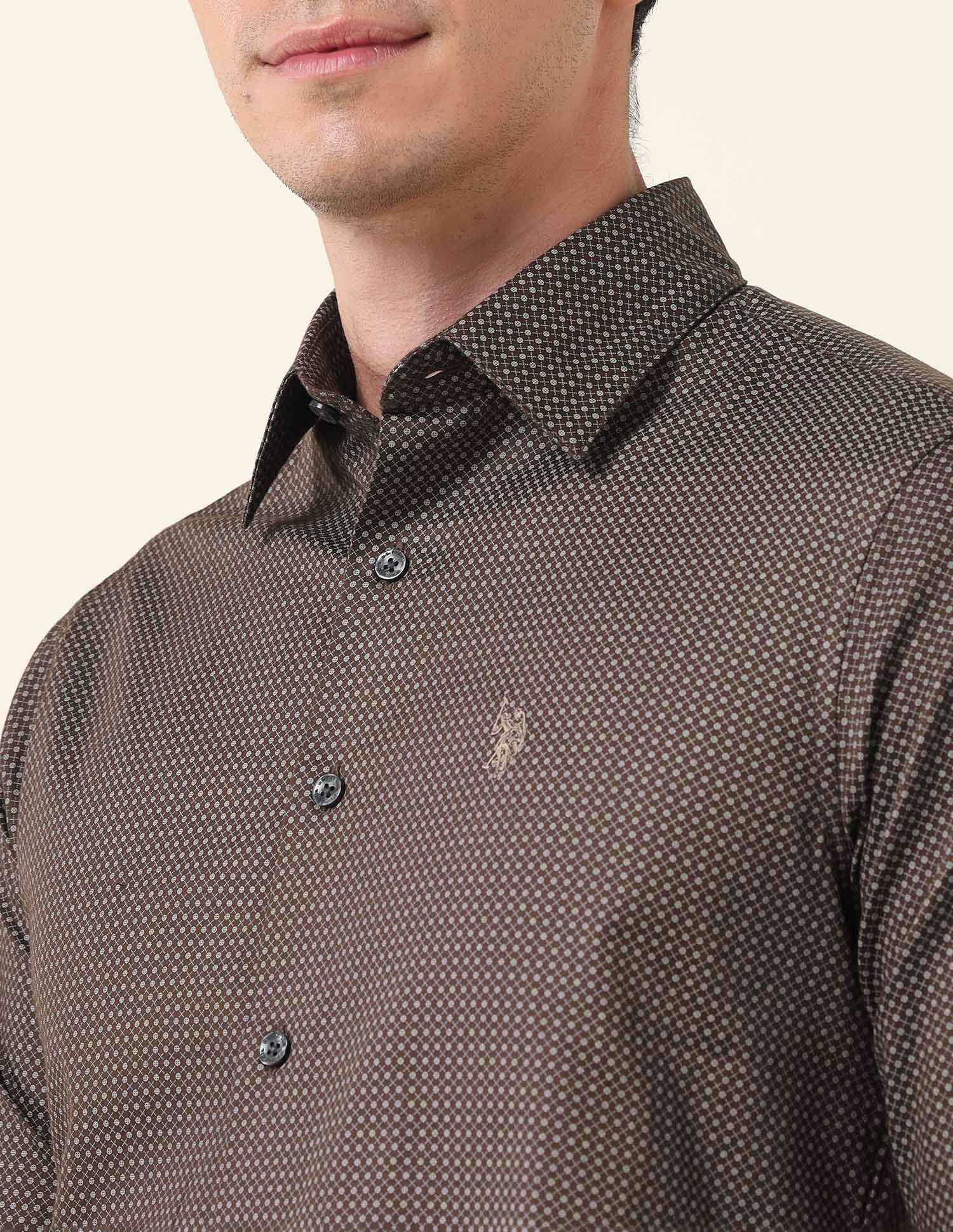Geometric Printed Pure Cotton Shirt Brown - U.S. Polo Assn. India | Large