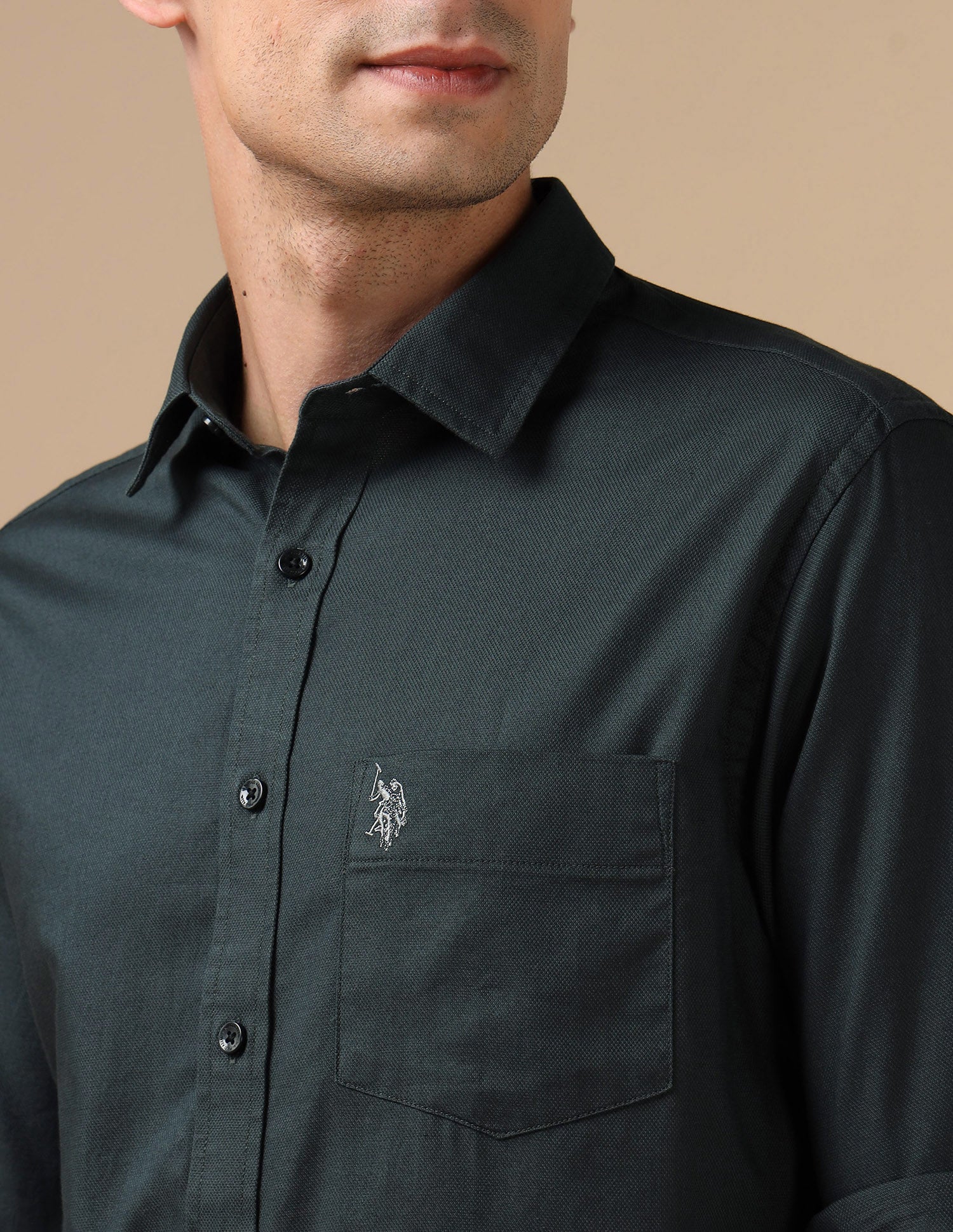 Dobby Pure Cotton Shirt Teal - U.S. POLO ASSN. | Large