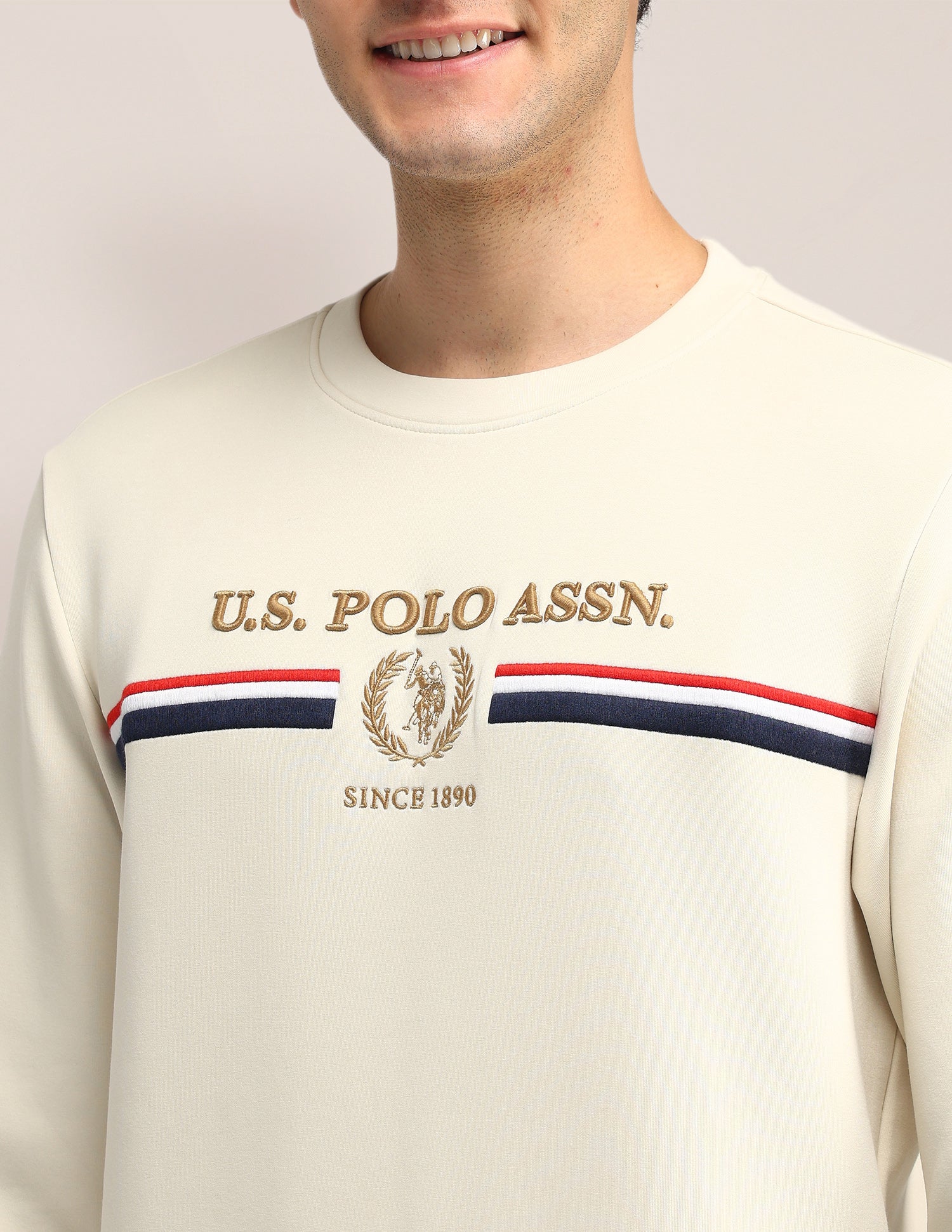 Brand Printed Regular Fit Sweatshirt White - U.S. Polo Assn. India | Large