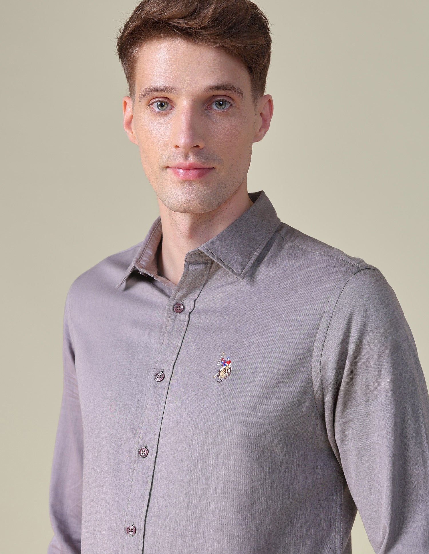 Twill Tailored Fit Shirt Brown - U.S. POLO ASSN. | Large