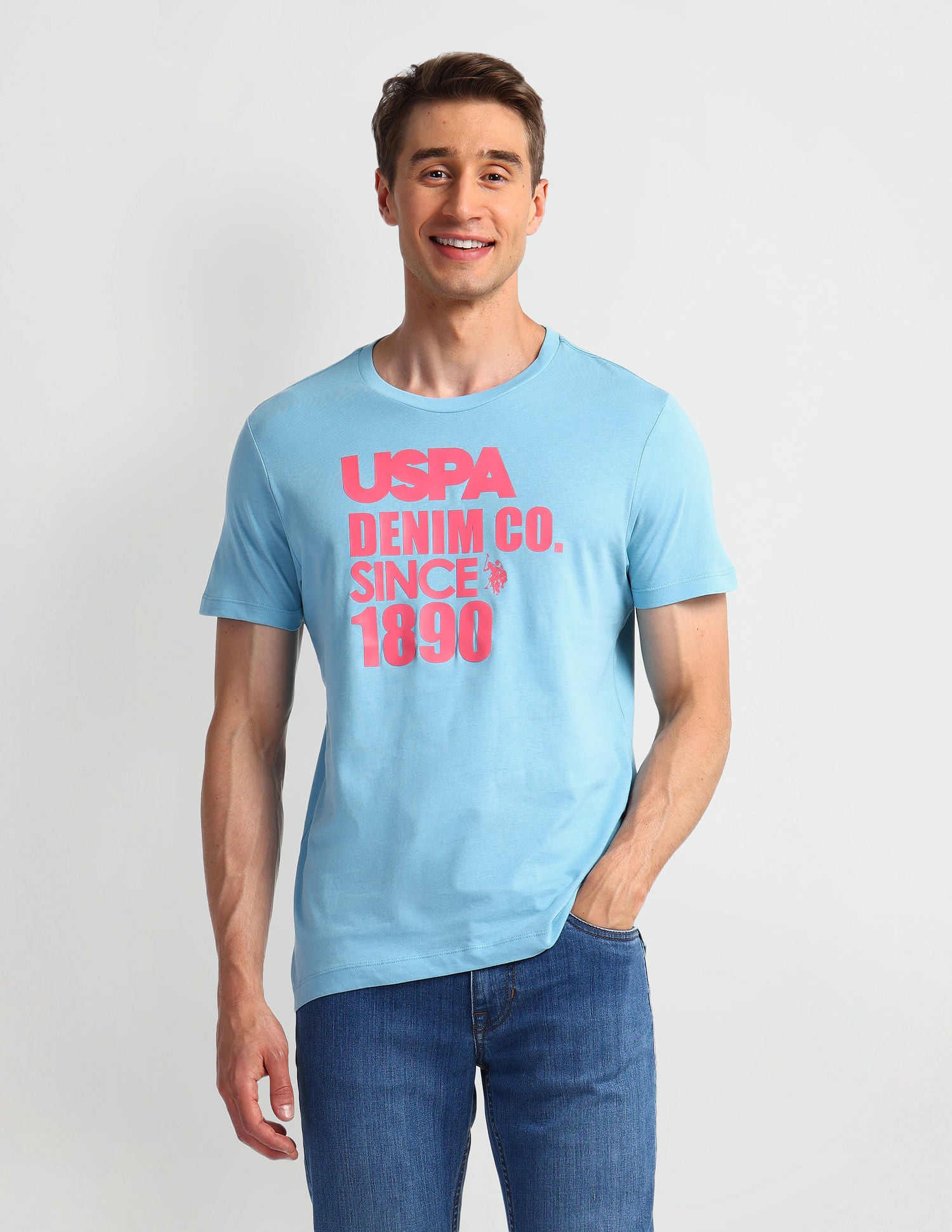 Muscle Fit Typography T-Shirt Light-Blue - U.S. Polo Assn. India | Large