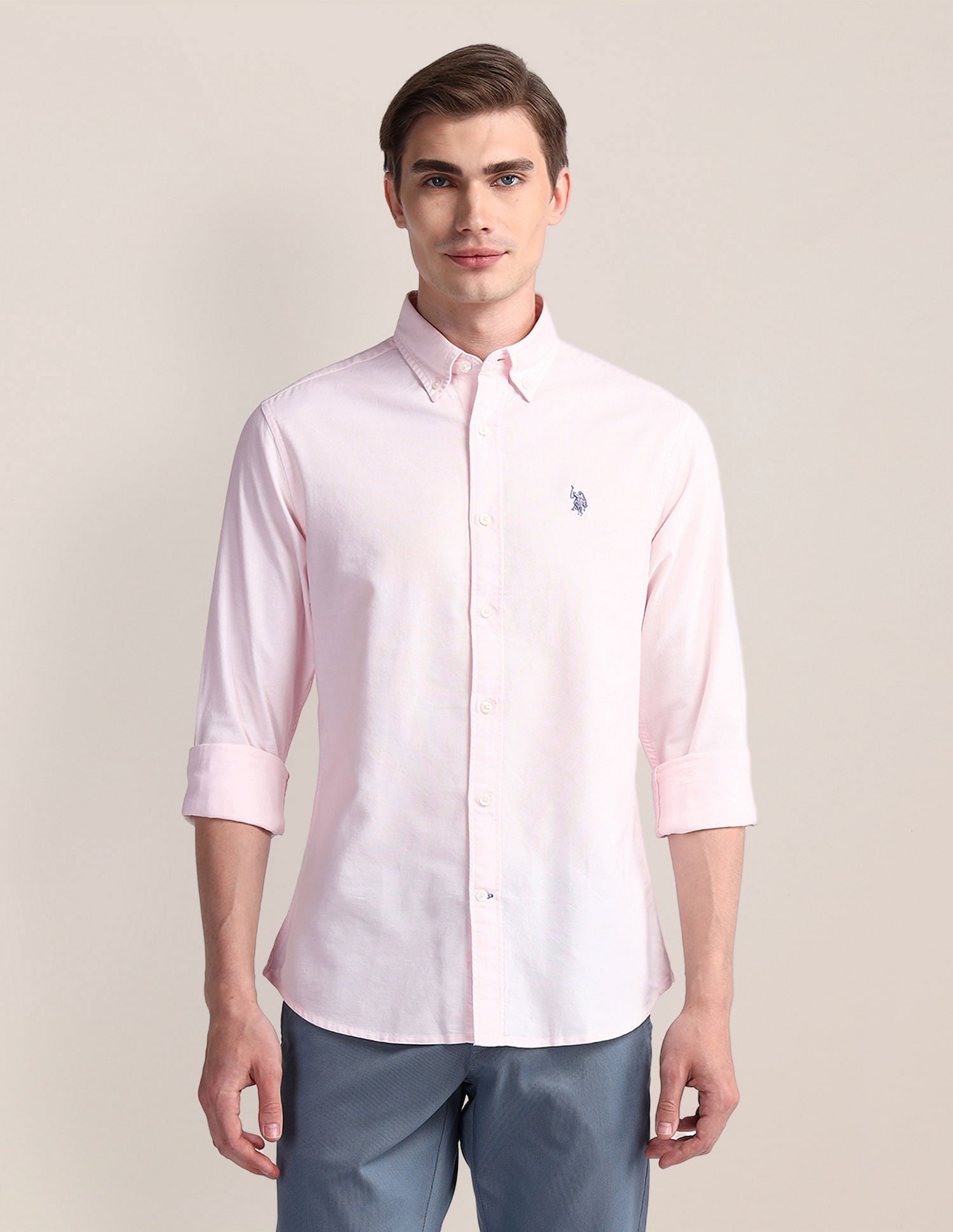 Tailored Fit Solid Shirt Light-Pink - U.S. Polo Assn. India | Large