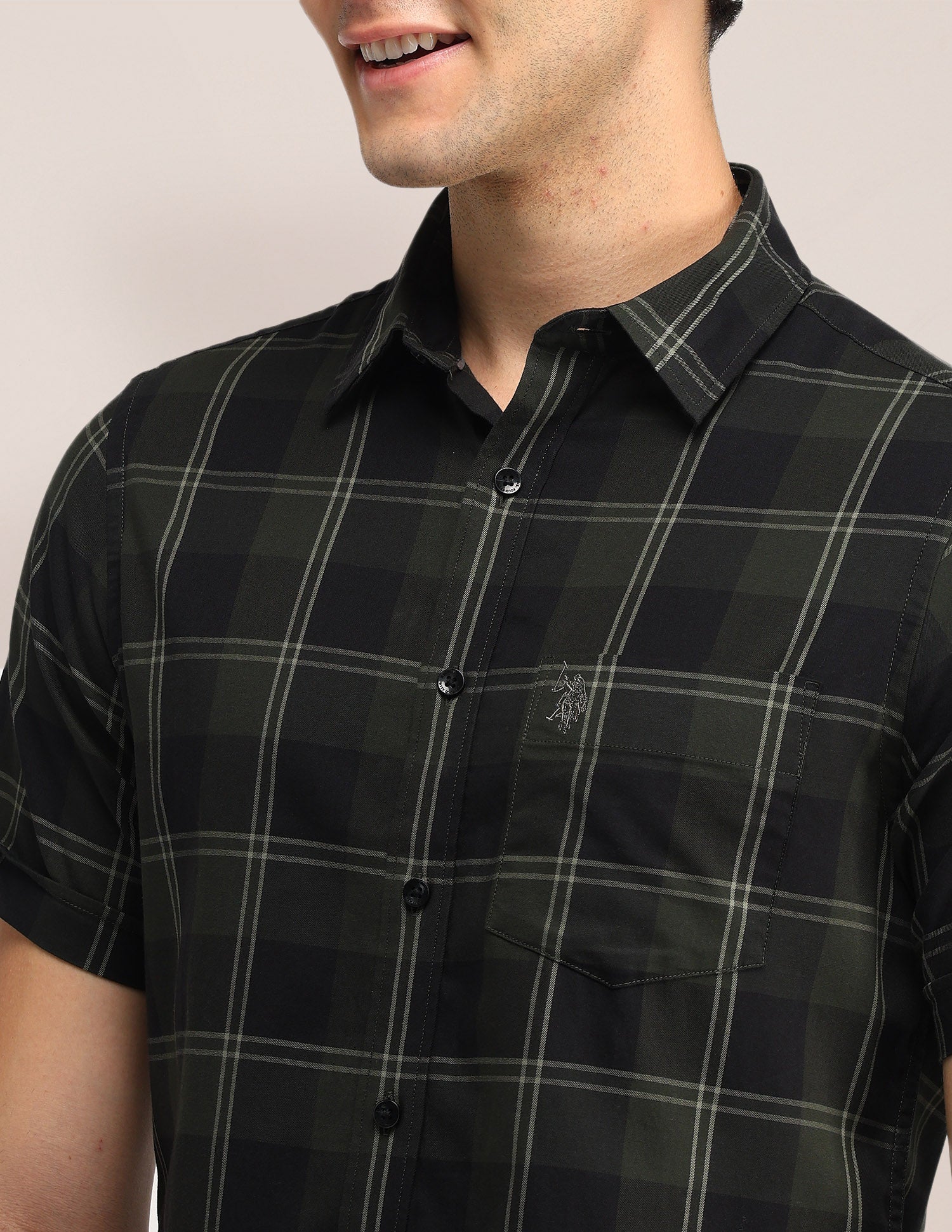 Midscale Checked Tailored Fit Shirt Dark Green - U.S. Polo Assn. India | Large