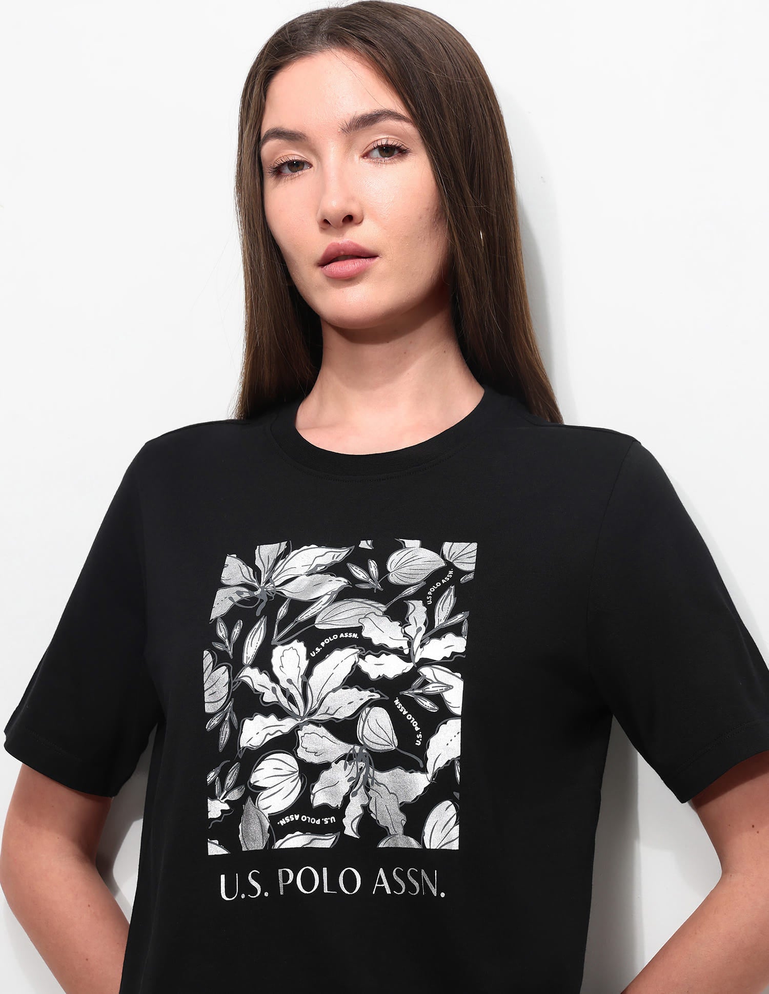 Boxy Fit Floral Printed T-Shirt Black - U.S. Polo Assn. India | Large