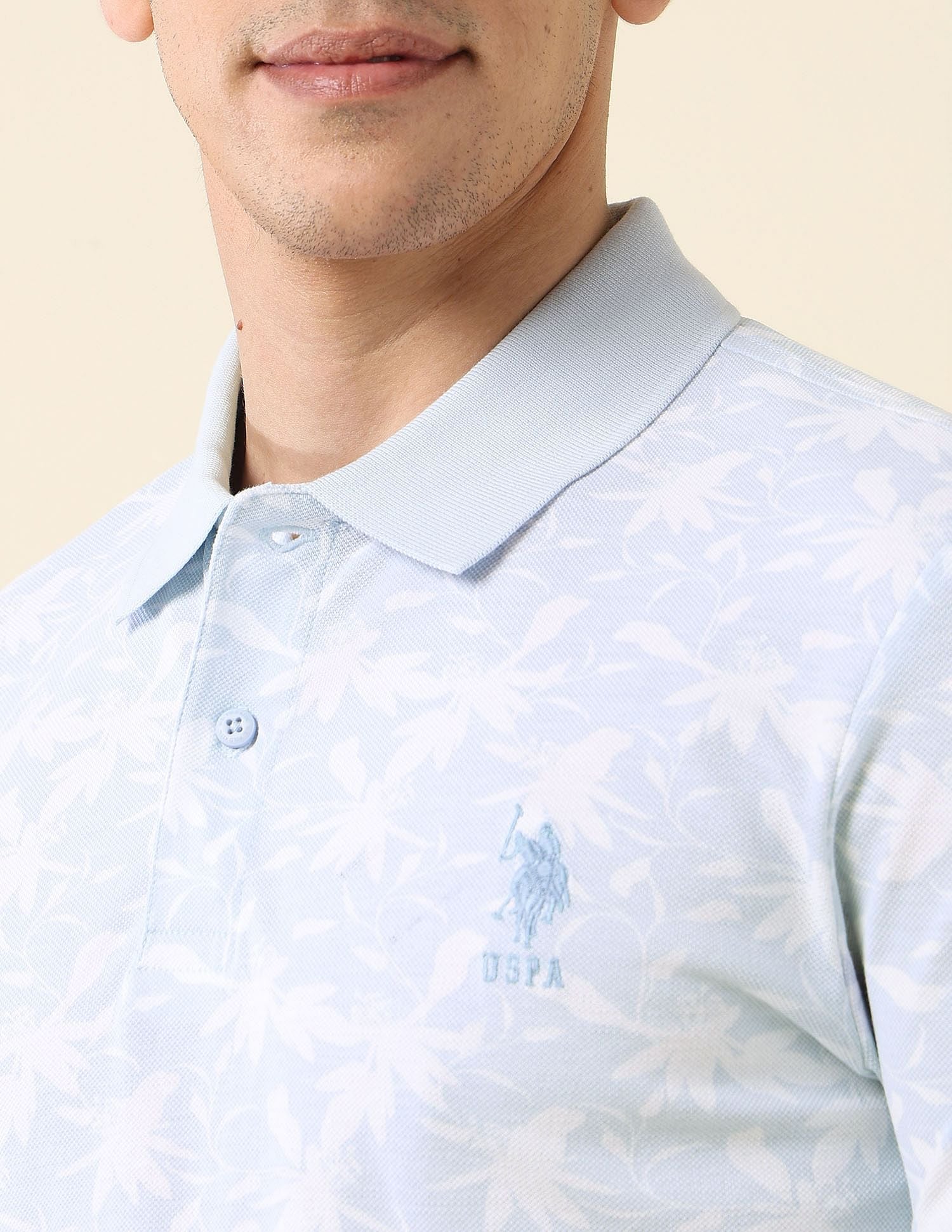 All-Over Printed Slim Fit Polo Shirt Light Blue - U.S. Polo Assn. India | Large