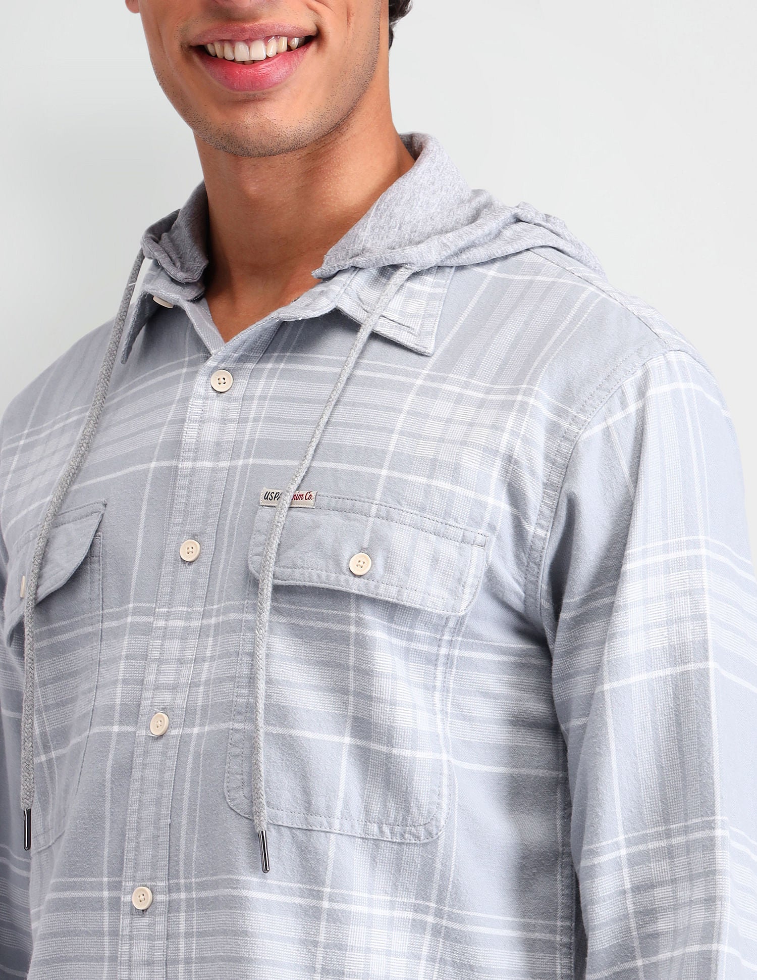 Manhattan Slim Fit Checked Shirt Grey - U.S. Polo Assn. India | Large