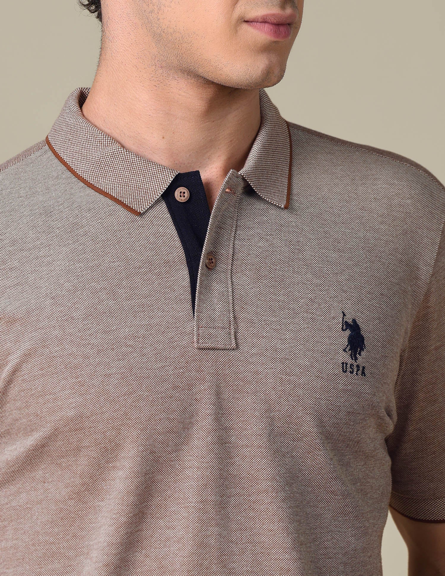 Regular Fit Heathered Polo Shirt Light Brown - U.S. Polo Assn. India | Large