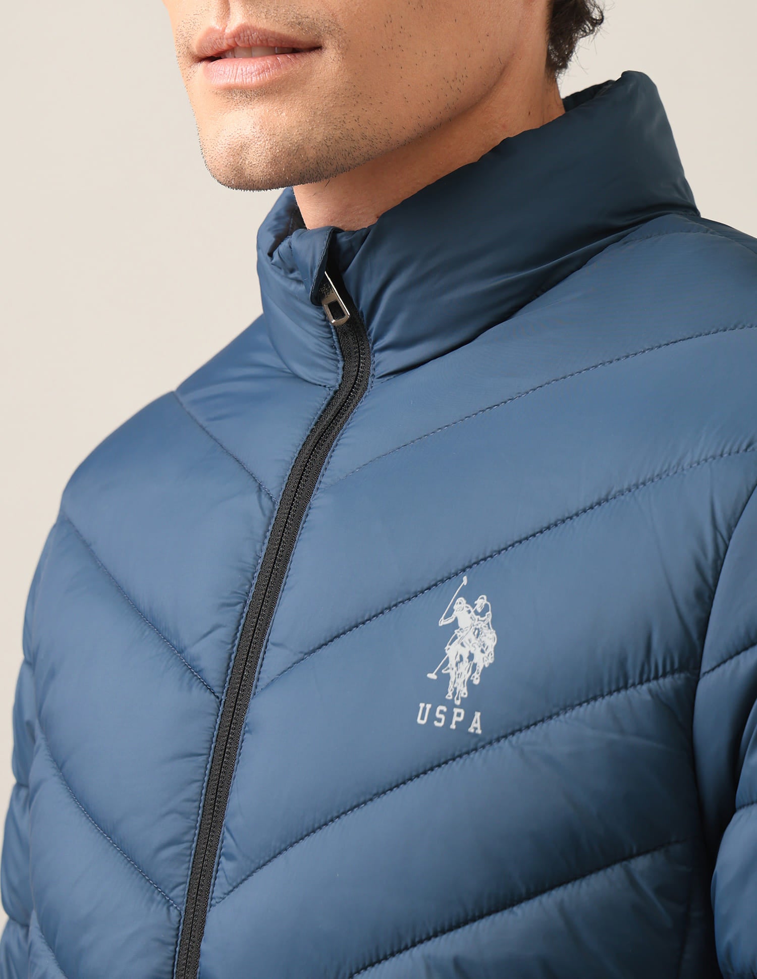 Solid High Neck Jacket Dark Blue - U.S. Polo Assn. India | Large