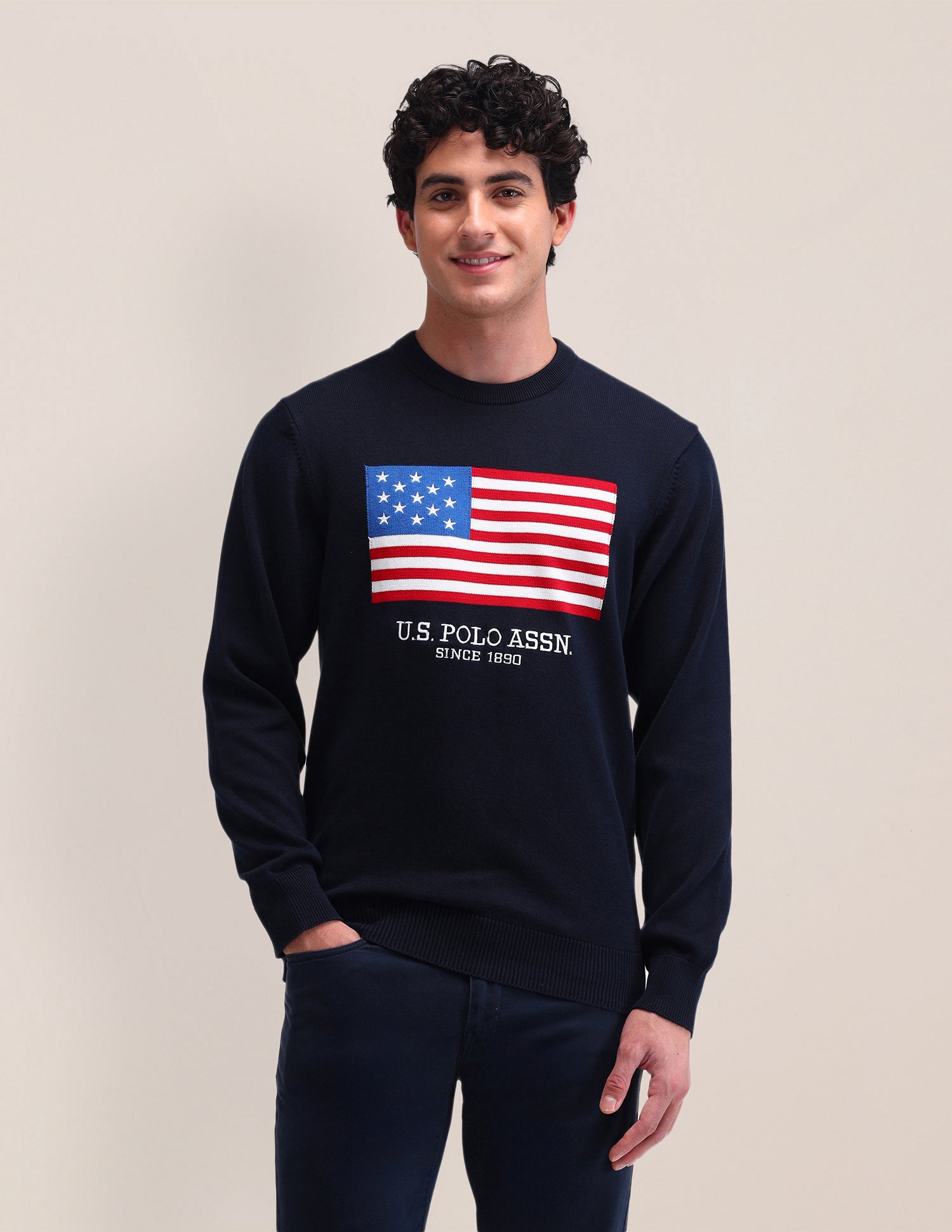 Graphic Printed Regular Fit Sweater Navy - U.S. Polo Assn. India | Large