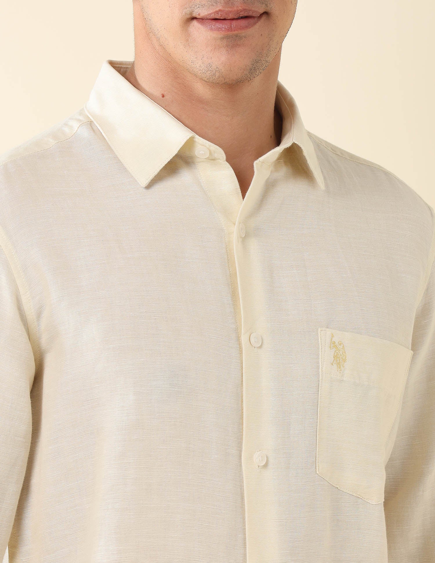 Tailored Fit Solid Shirt Cream - U.S. Polo Assn. India | Large