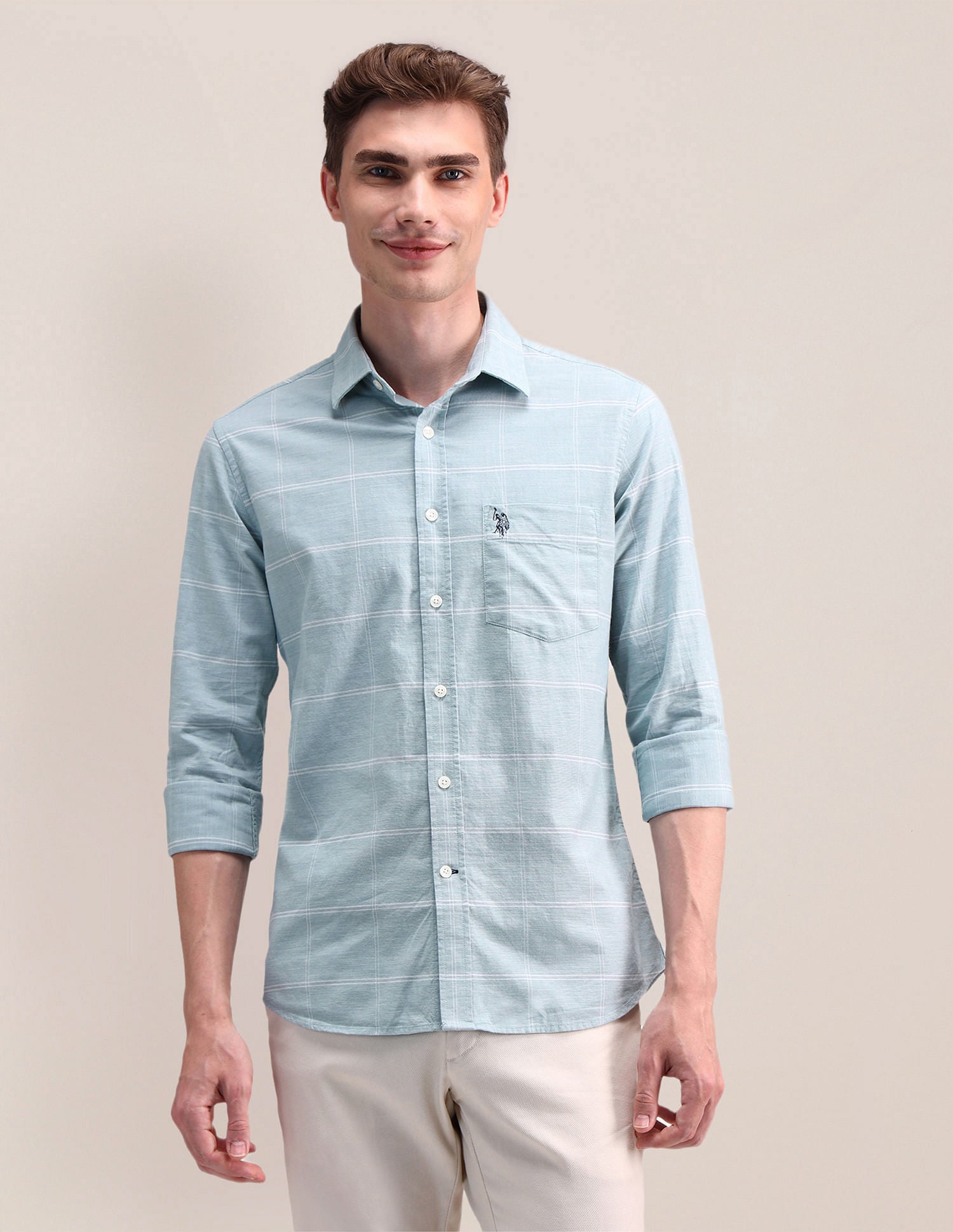 Tailored Fit Checked Shirt Blue - U.S. Polo Assn. India | Large