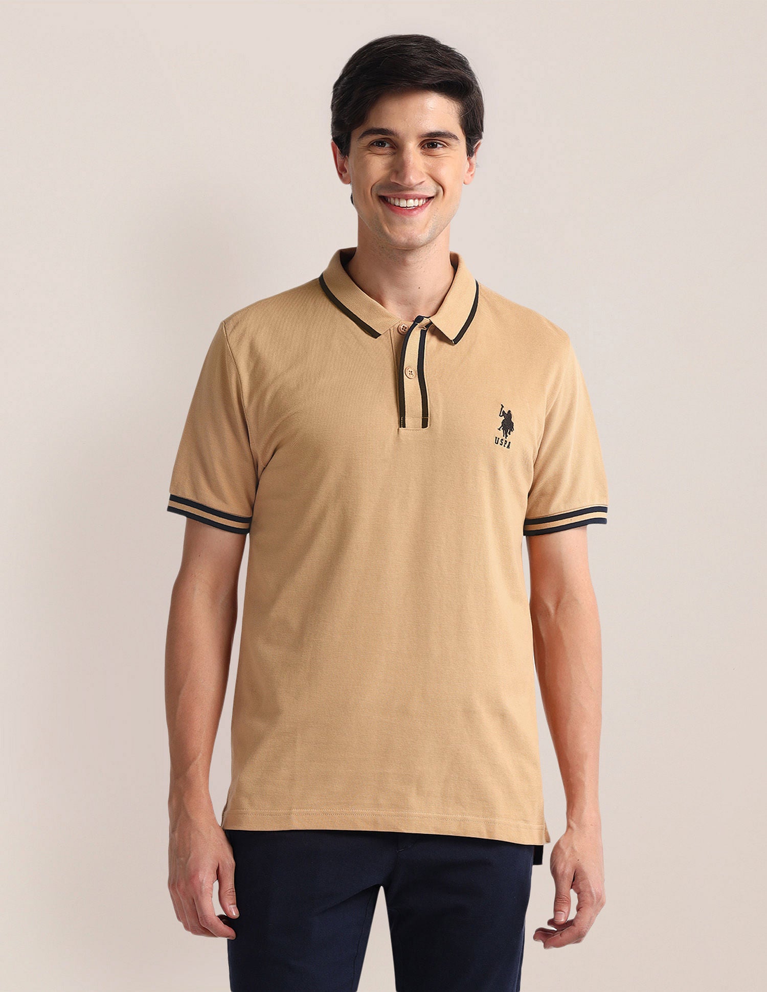 Slim Fit Logo Polo Shirt Beige - U.S. Polo Assn. India | Large
