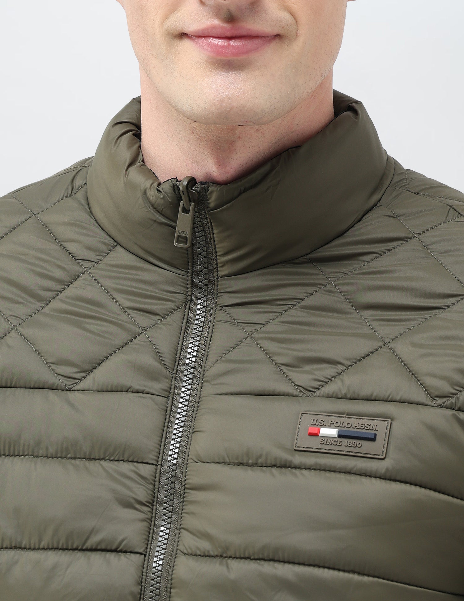 Regular Fit Solid Puffer Jacket Olive - U.S. Polo Assn. India | Large