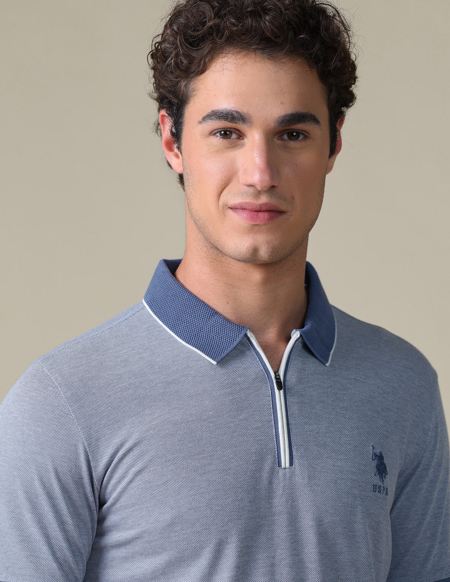 Regular Fit Heathered Polo Shirt Ivory - U.S. Polo Assn. India | Large