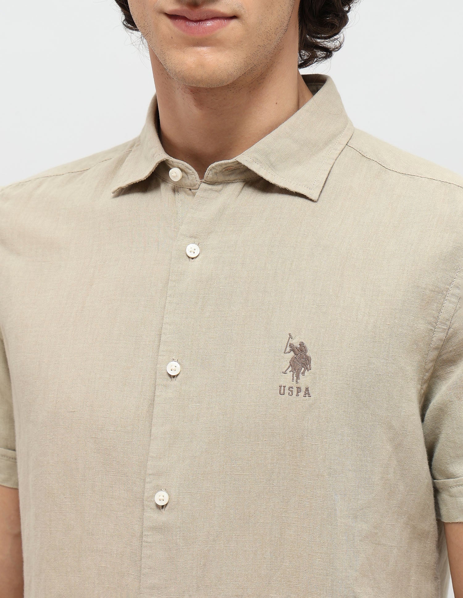 Solid Regular Fit Shirt Light Olive - U.S. Polo Assn. India | Large