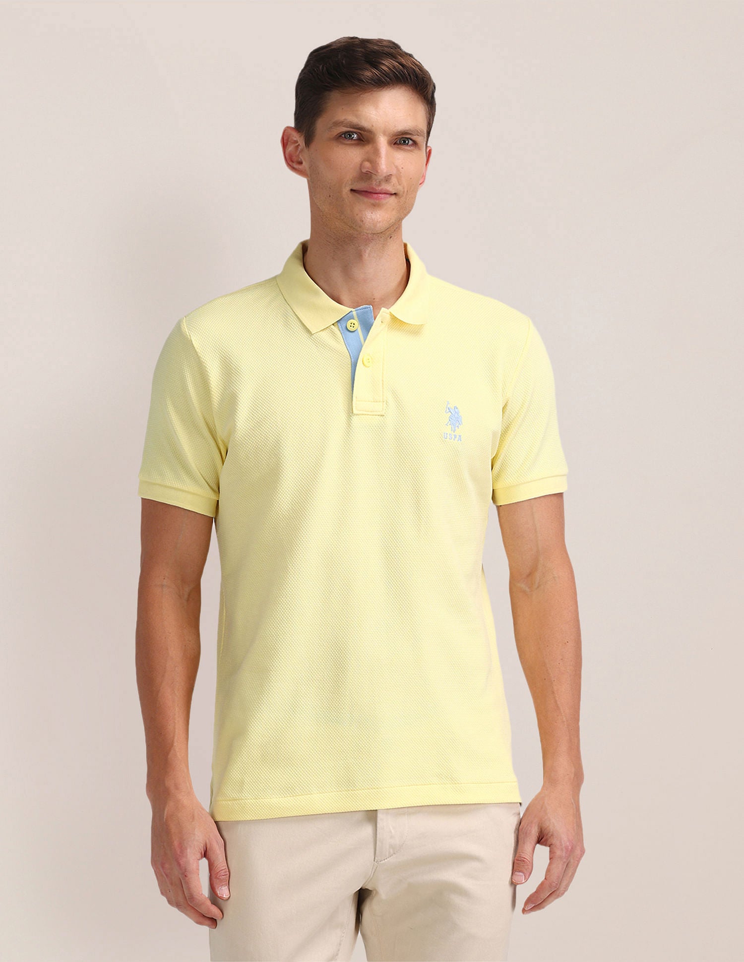 Popcorn Knit Slim Polo Shirt Light Yellow - U.S. Polo Assn. India | Large