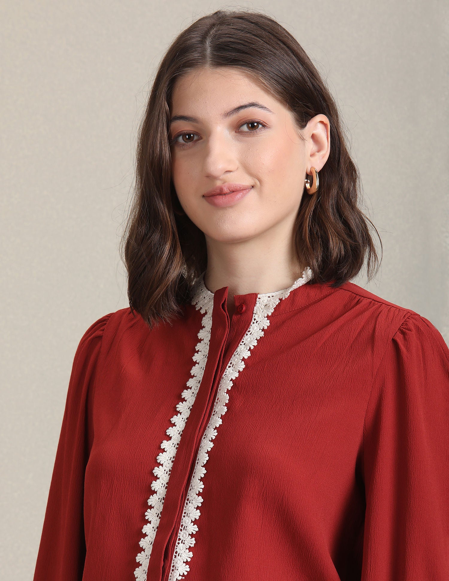 Round Neck Lace Trim Top Rust - U.S. POLO ASSN. | Large