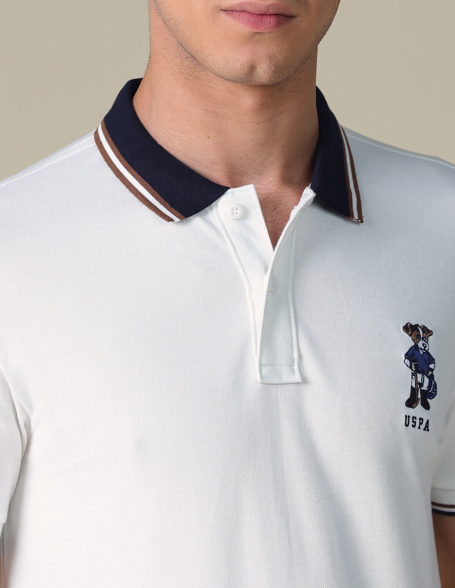 Regular Fit Typographic Polo Shirt Ivory - U.S. Polo Assn. India | Large