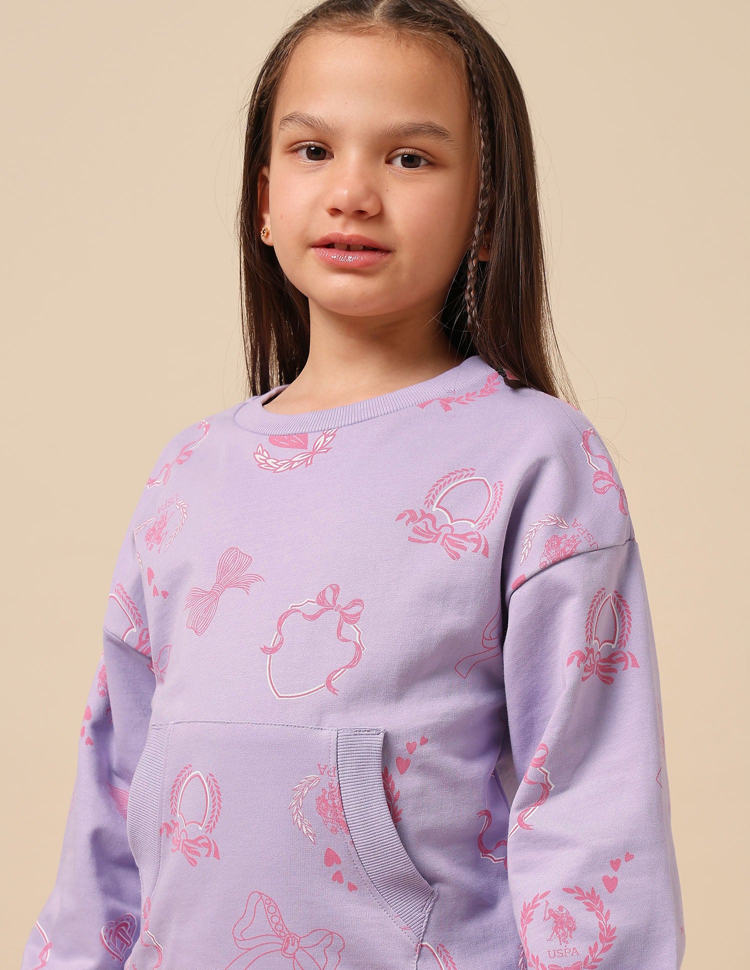Girls Graphic Printed Regular Fit Sweatshirt Lavender - U.S. POLO ASSN. | Large