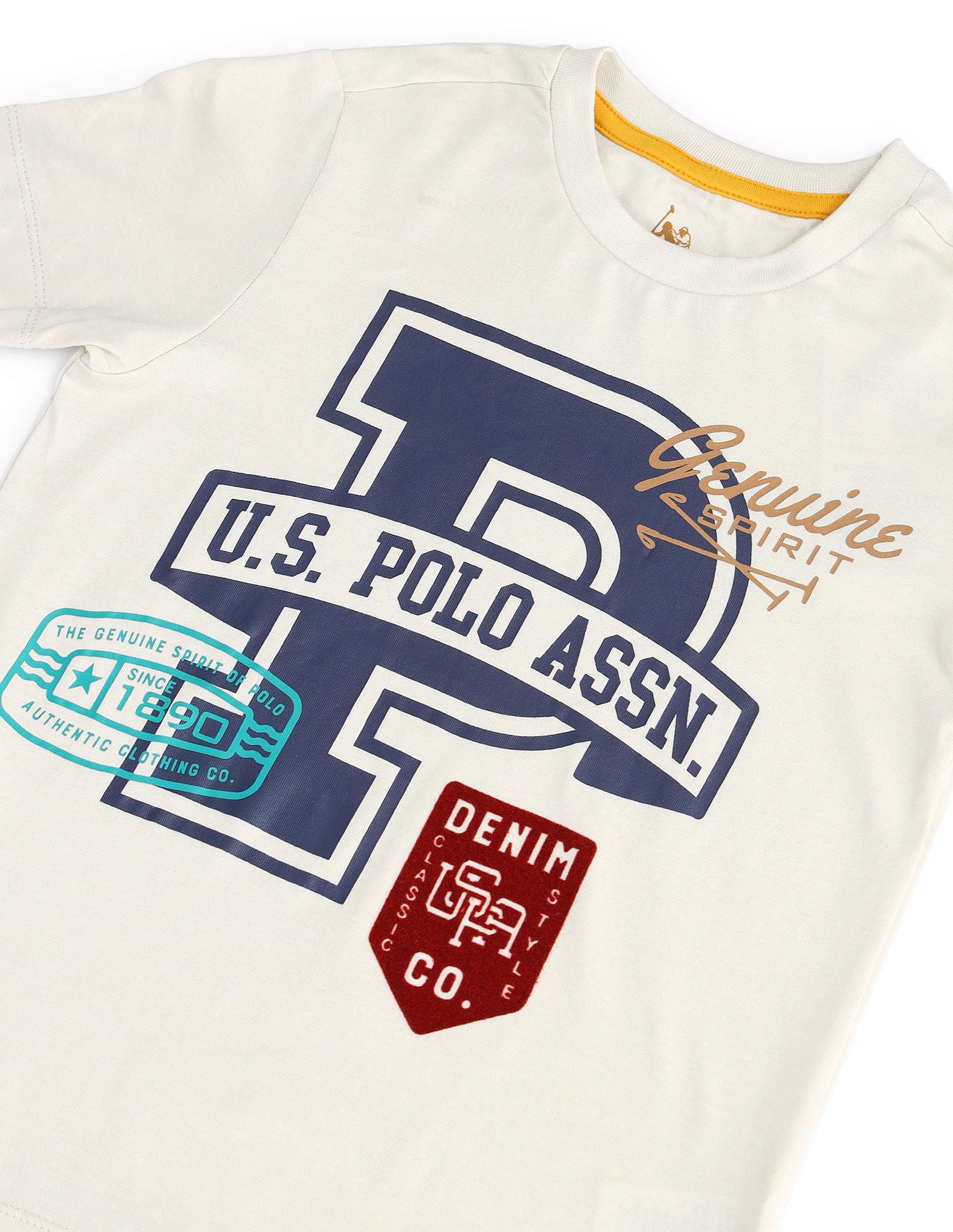 Boys Brand Print Regular Fit T-shirt Off White - U.S. POLO ASSN. | Large