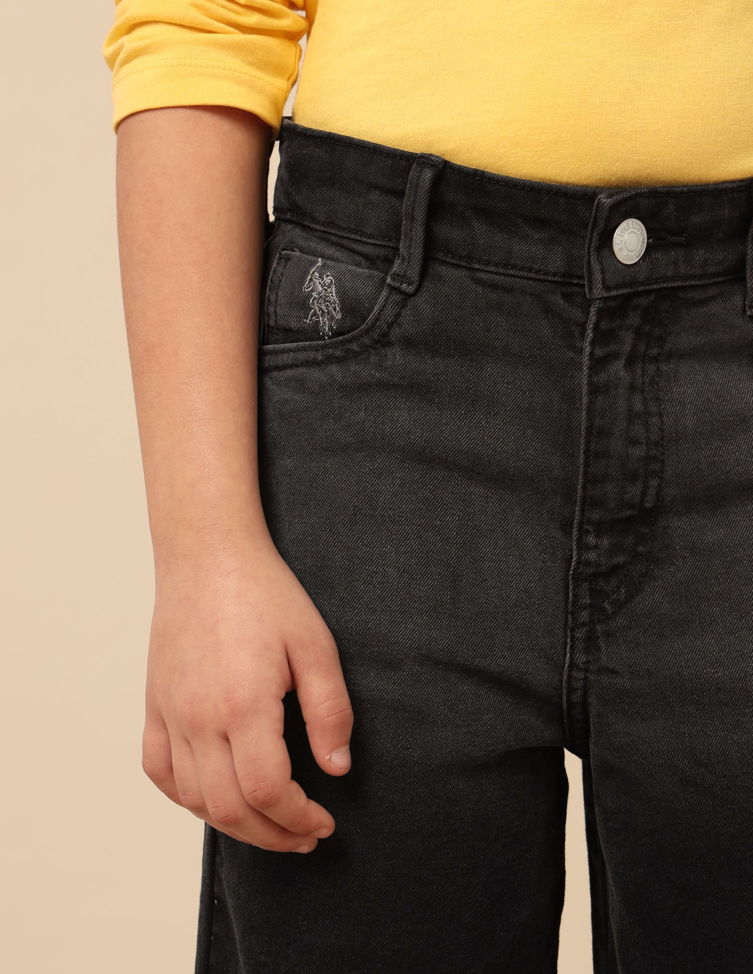 Girls Wide Leg Fit Stone Washed Jeans Black - U.S. POLO ASSN. | Large