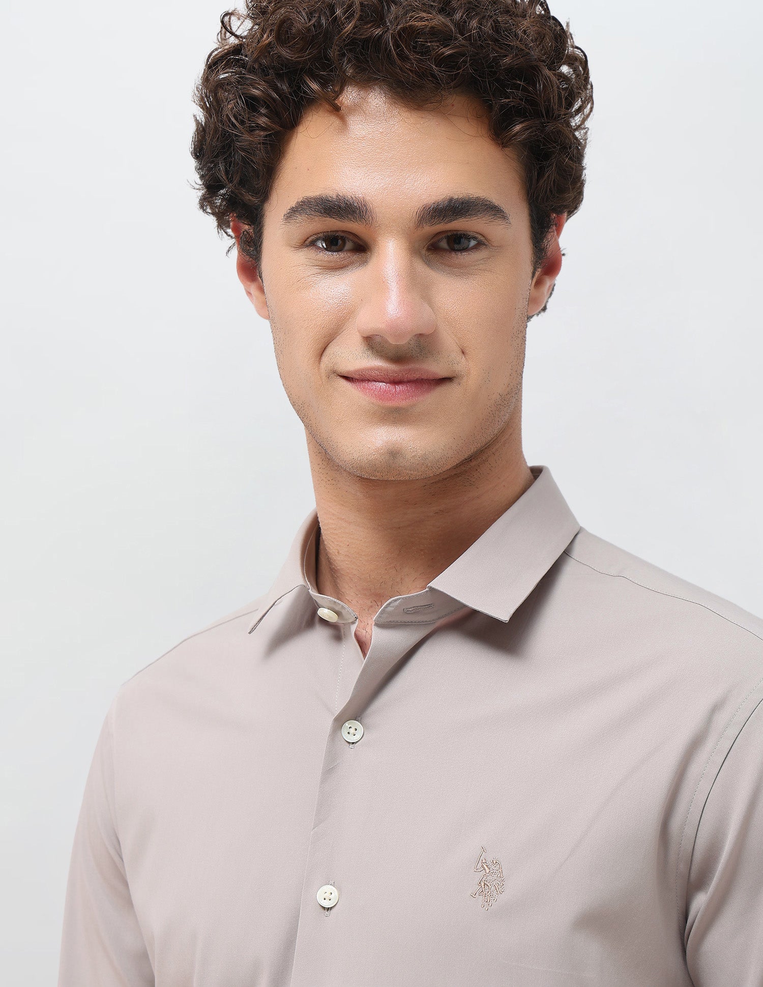 Solid Tailored Fit Shirt Light Beige - U.S. Polo Assn. India | Large