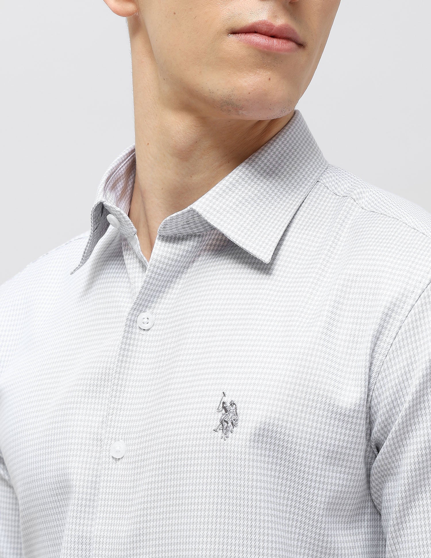 Houndstooth Self Design Tailored Fit Shirt Grey - U.S. POLO ASSN. | Large