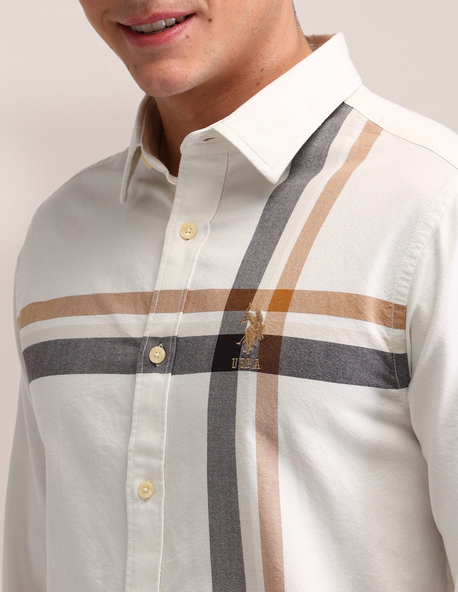 Vertical Striped Tailored Fit Shirt Off White - U.S. Polo Assn. India | Large