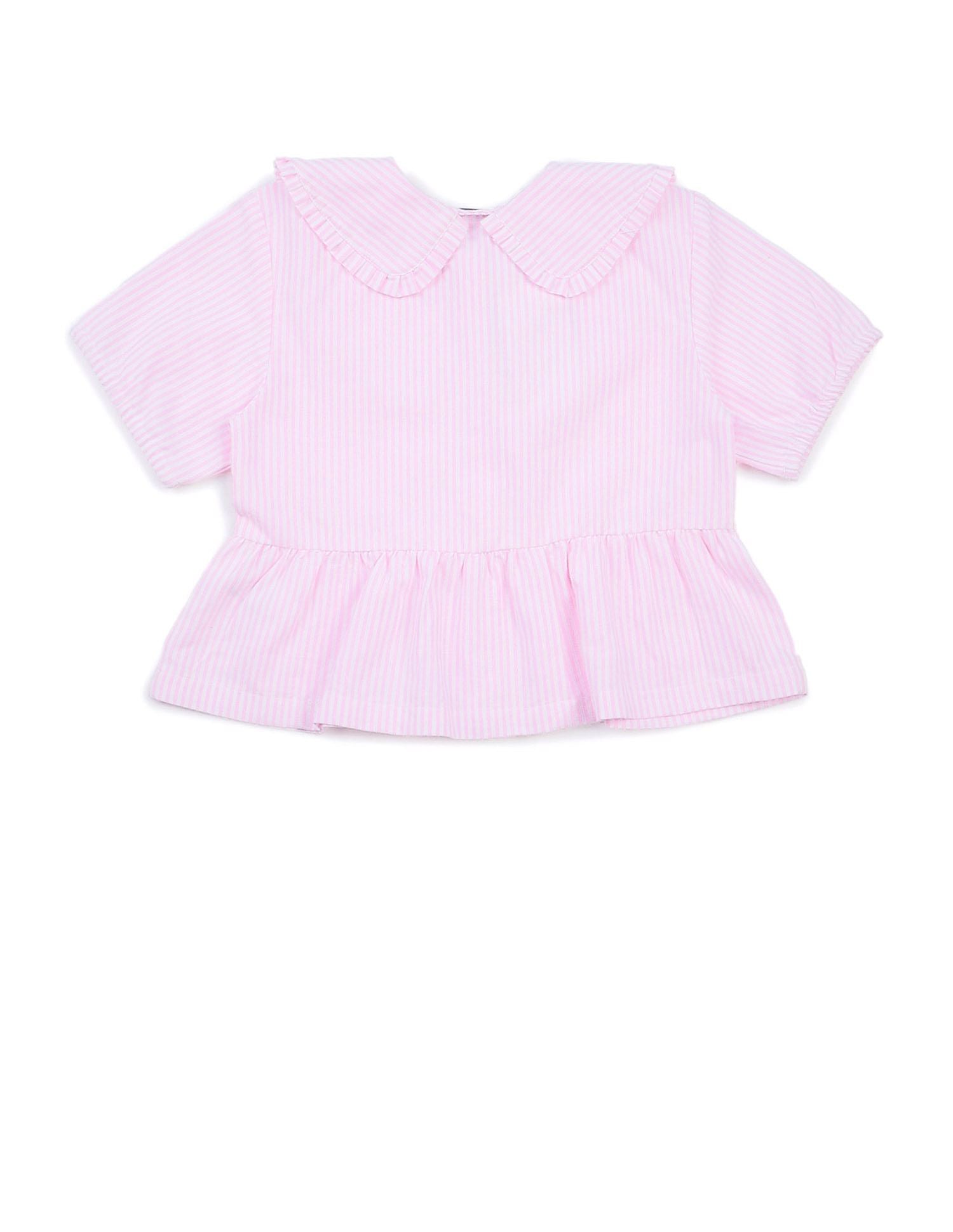 Girls Peter Pan Collar Striped Top Light Pink - U.S. POLO ASSN. | Large
