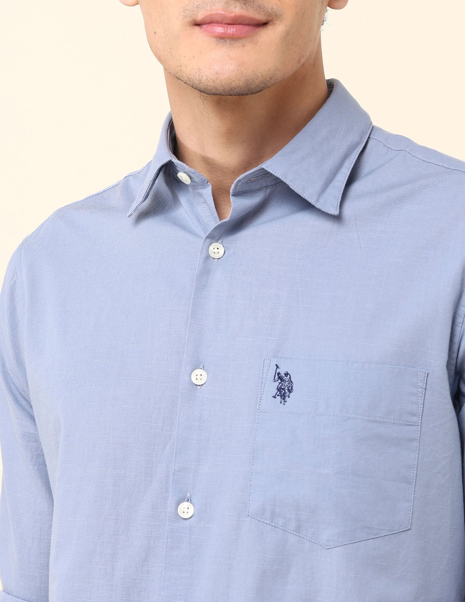 Twill Solid Tailored Fit Shirt Light Blue - U.S. Polo Assn. India | Large