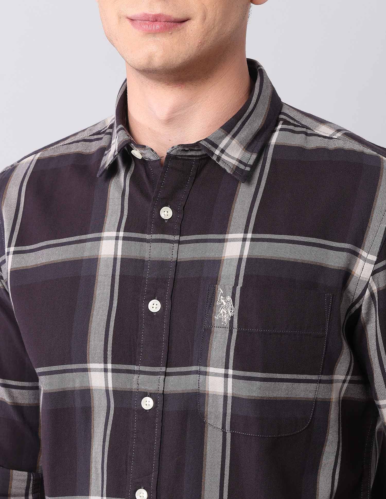 Grid Tattersall Checked Twill Shirt Choco - U.S. POLO ASSN. | Large