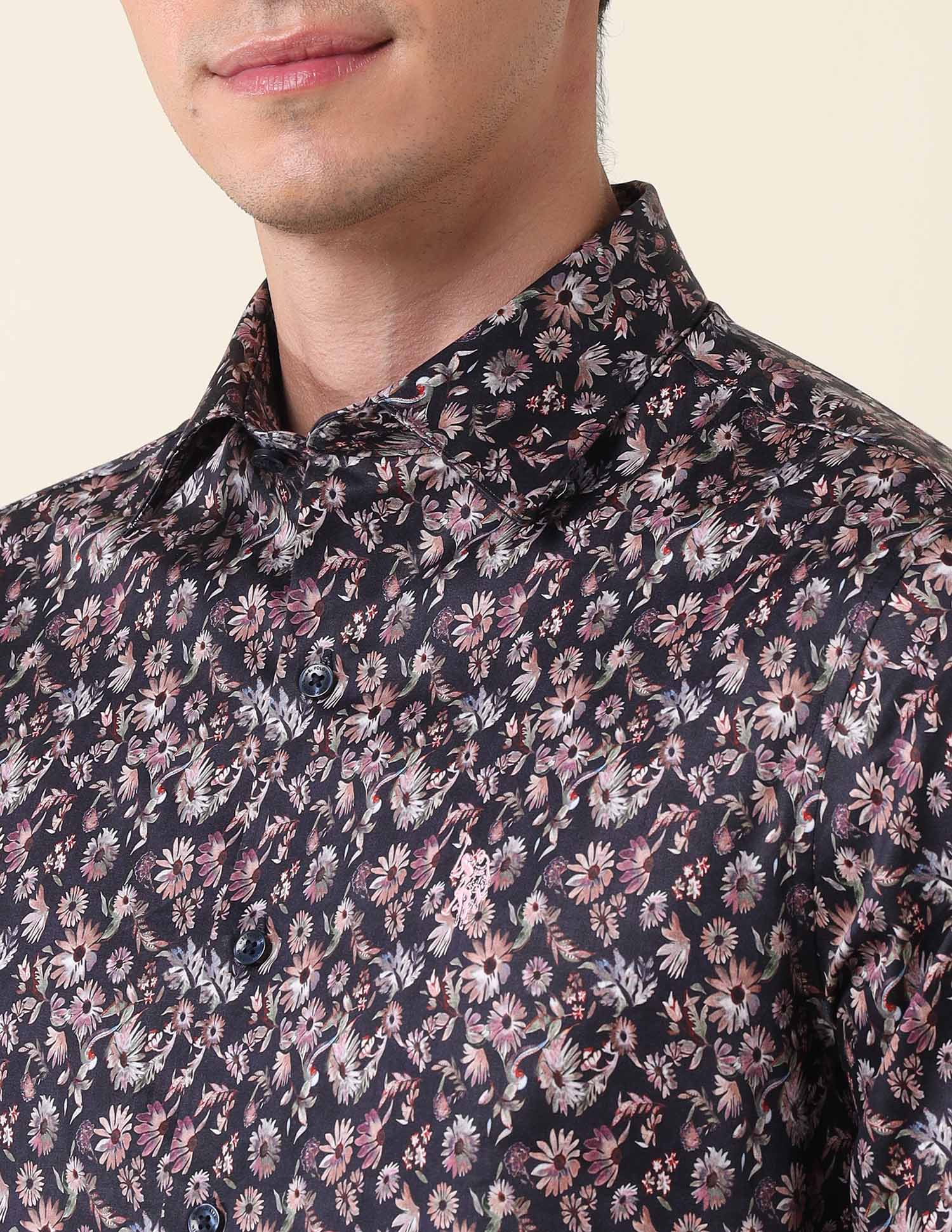 Floral Printed Tailored Fit Shirt Light Navy - U.S. Polo Assn. India | Large