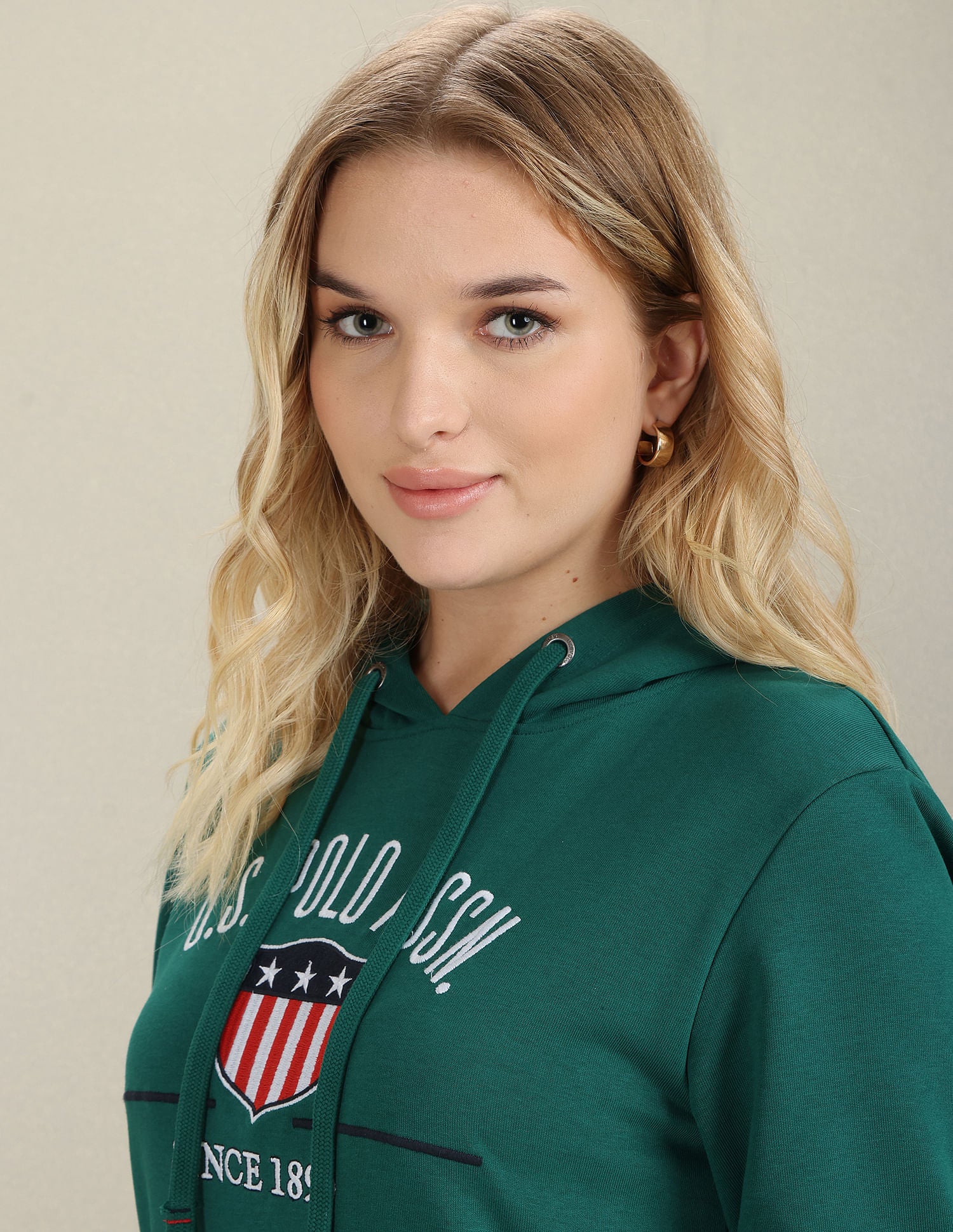 Brand Embroidered Hooded Sweatshirt Green - U.S. Polo Assn. India | Large