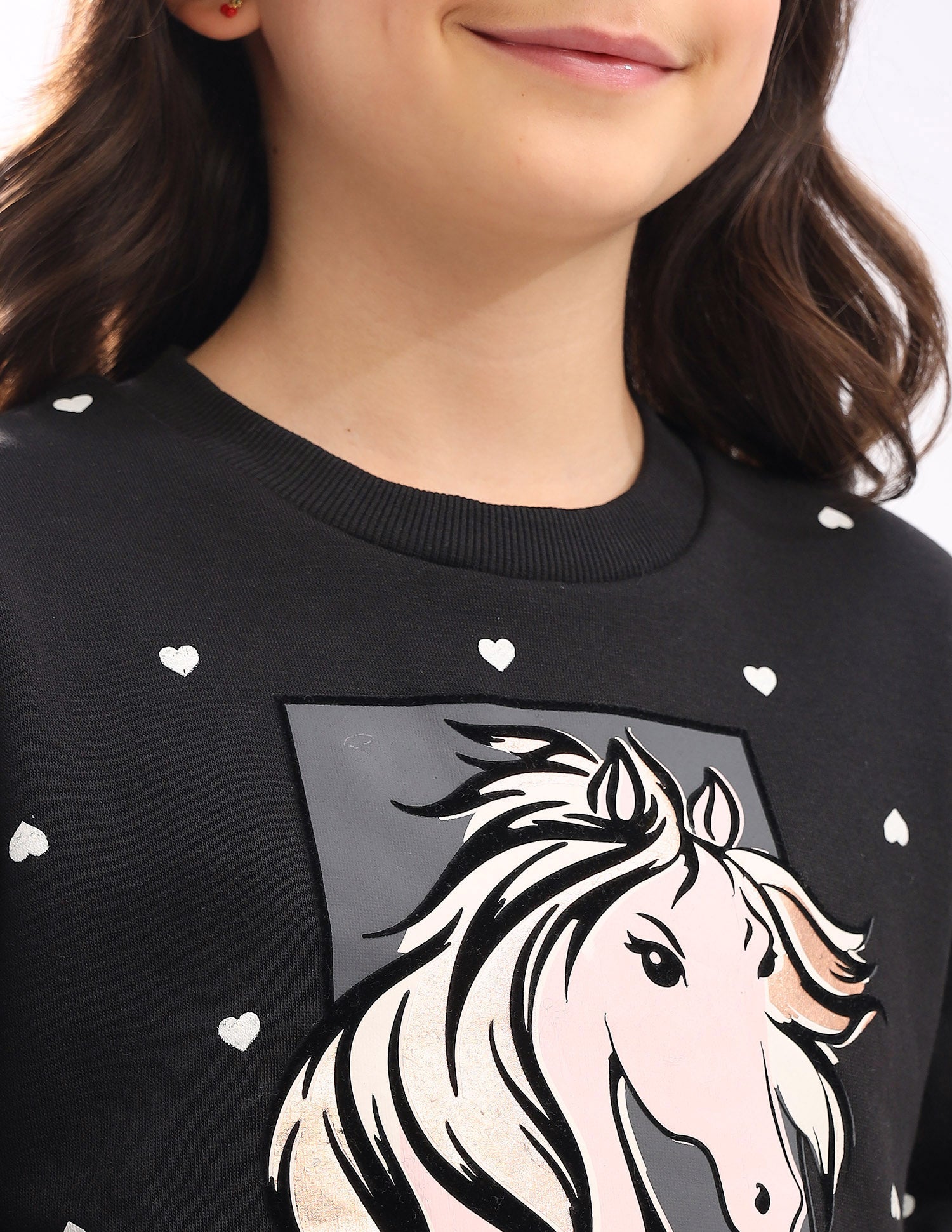 Girls Graphic Printed Regular Fit Sweatshirt Black - U.S. POLO ASSN. | Large