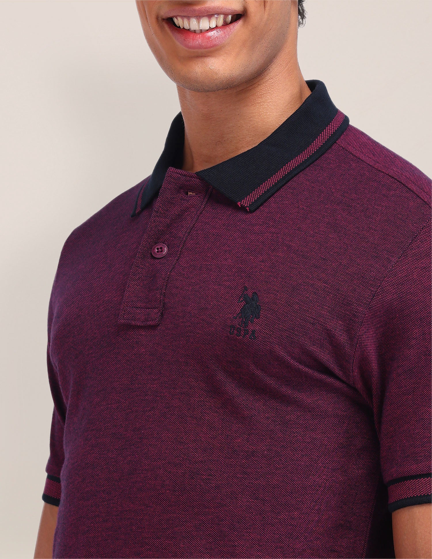 Textured Cotton Polo Shirt Purple - U.S. Polo Assn. India | Large