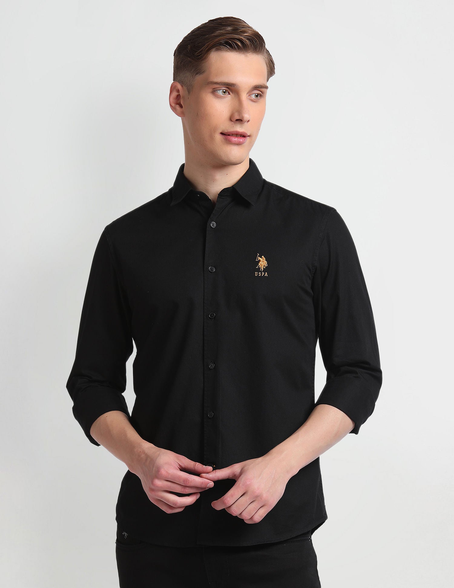 Twill Cotton Shirt Black - U.S. Polo Assn. India | Large