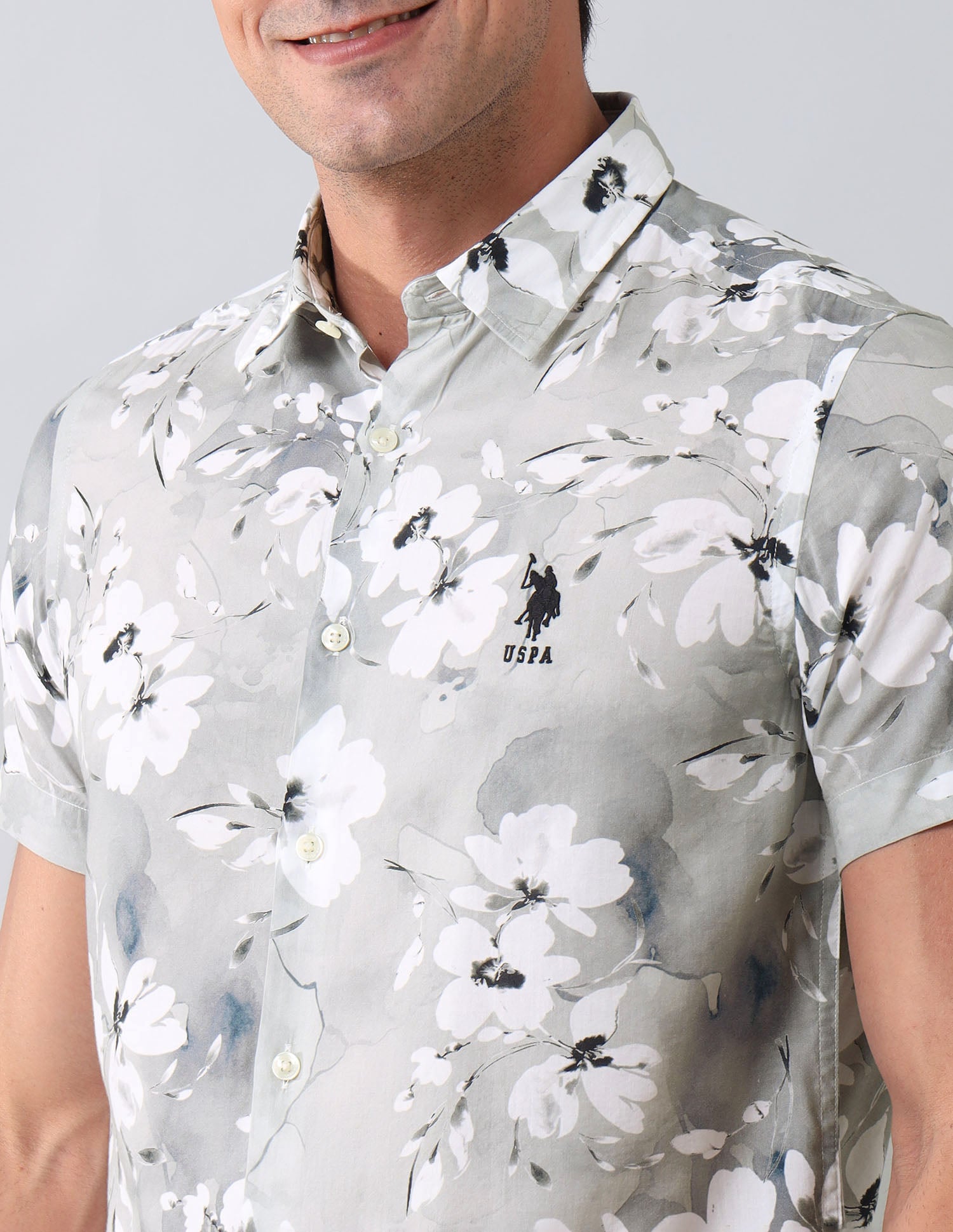 Regular Fit Floral Printed Shirt Grey - U.S. Polo Assn. India | Large