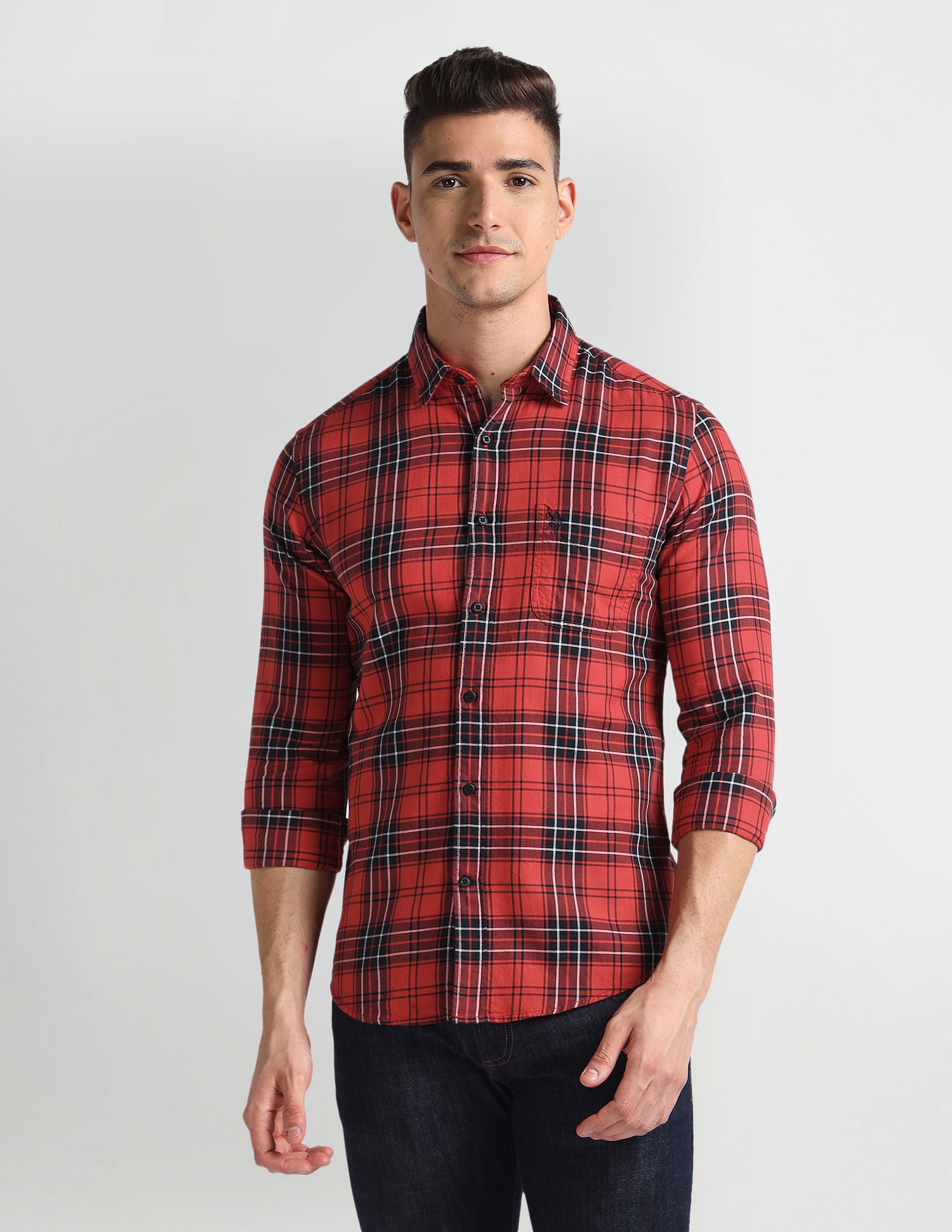 Cutaway Collar Tartan Shirt Red - U.S. Polo Assn. India | Large