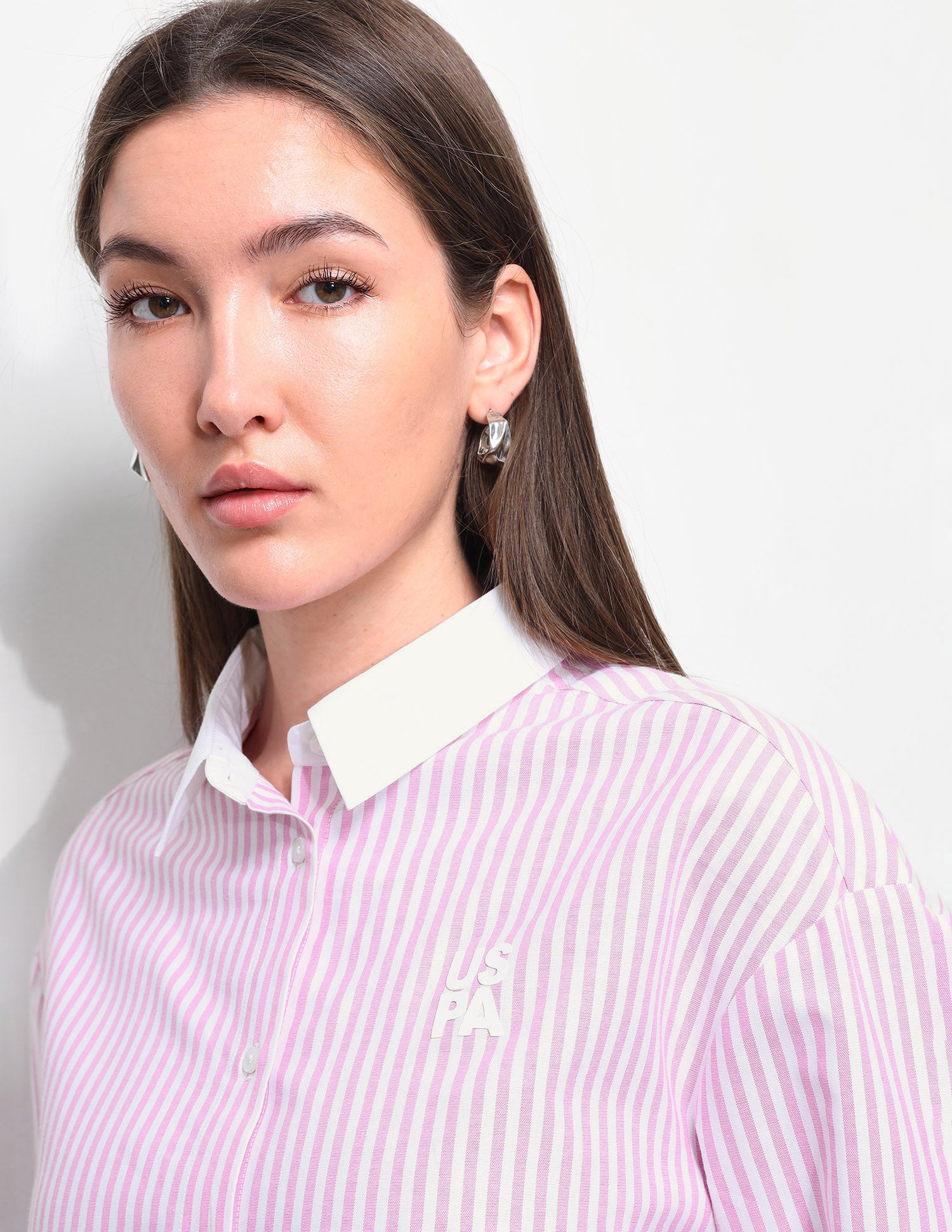 Vertical Striped Boxy Fit Shirt Light Pink - U.S. Polo Assn. India | Large