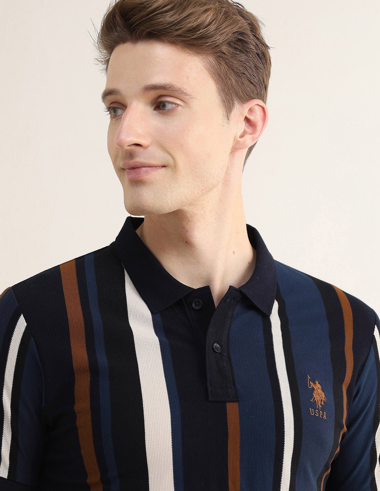 Vertical Striped Colorblocked Slim Fit Polo Shirt Navy - U.S. Polo Assn. India | Large