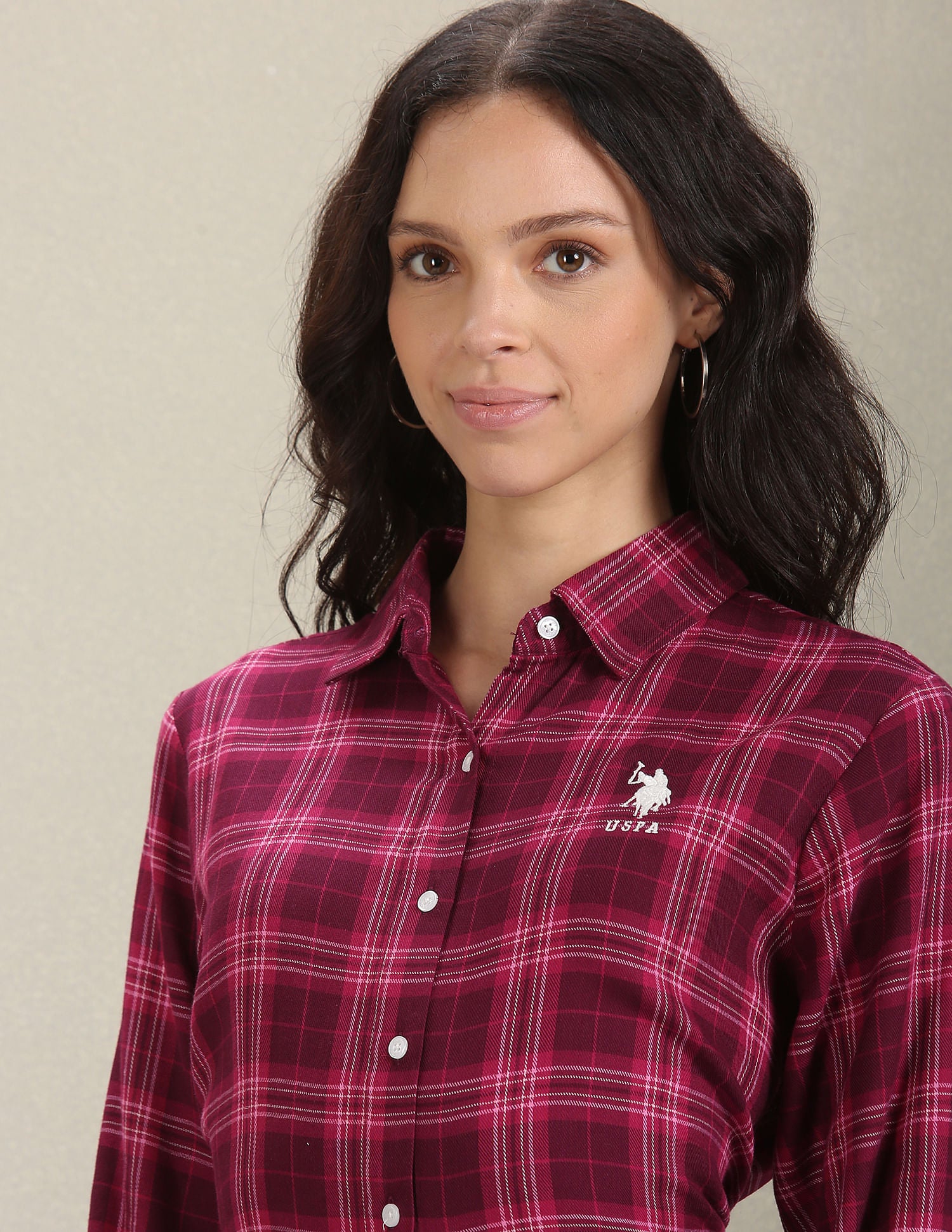 Spread Collar Tartan Check Shirt Magenta - U.S. POLO ASSN. | Large