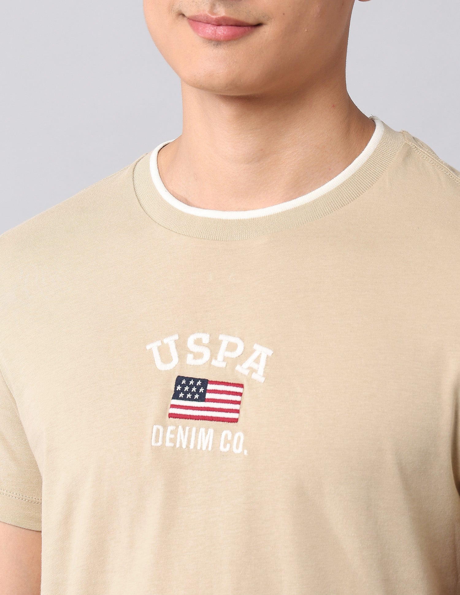 Muscle Fit Brand Embroidered T-Shirt Beige - U.S. Polo Assn. India | Large