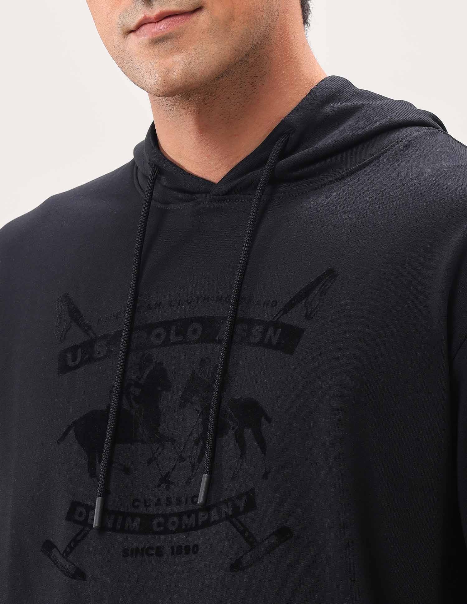 Brand Printed Hooded Sweatshirt Black - U.S. Polo Assn. India | Large
