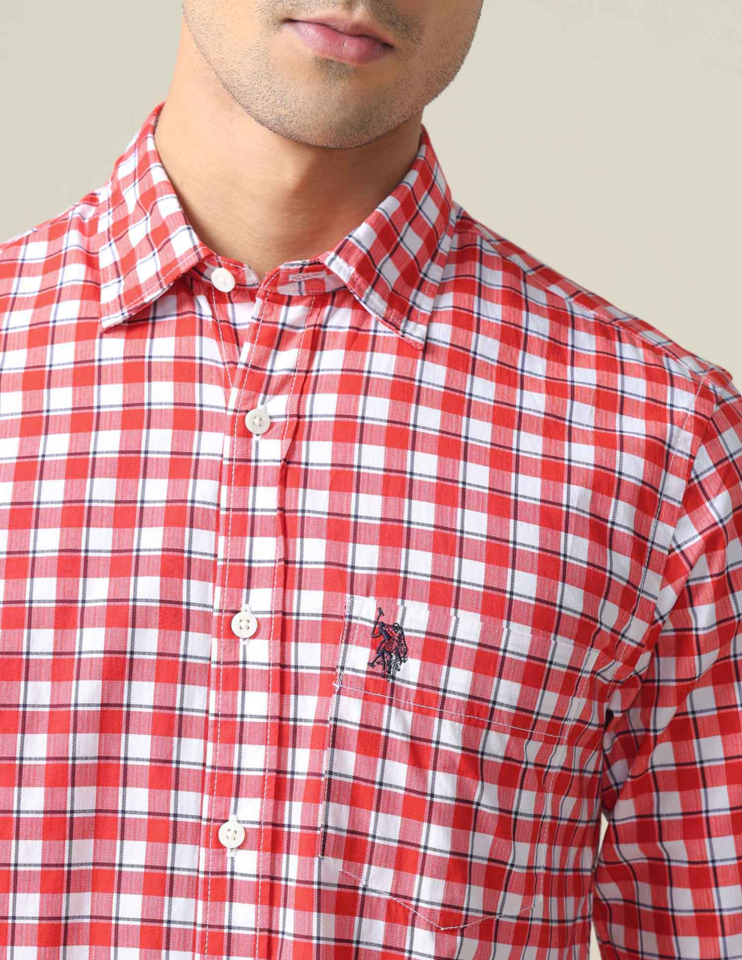 Plaid Tailored Fit Shirt Red - U.S. POLO ASSN. | Large
